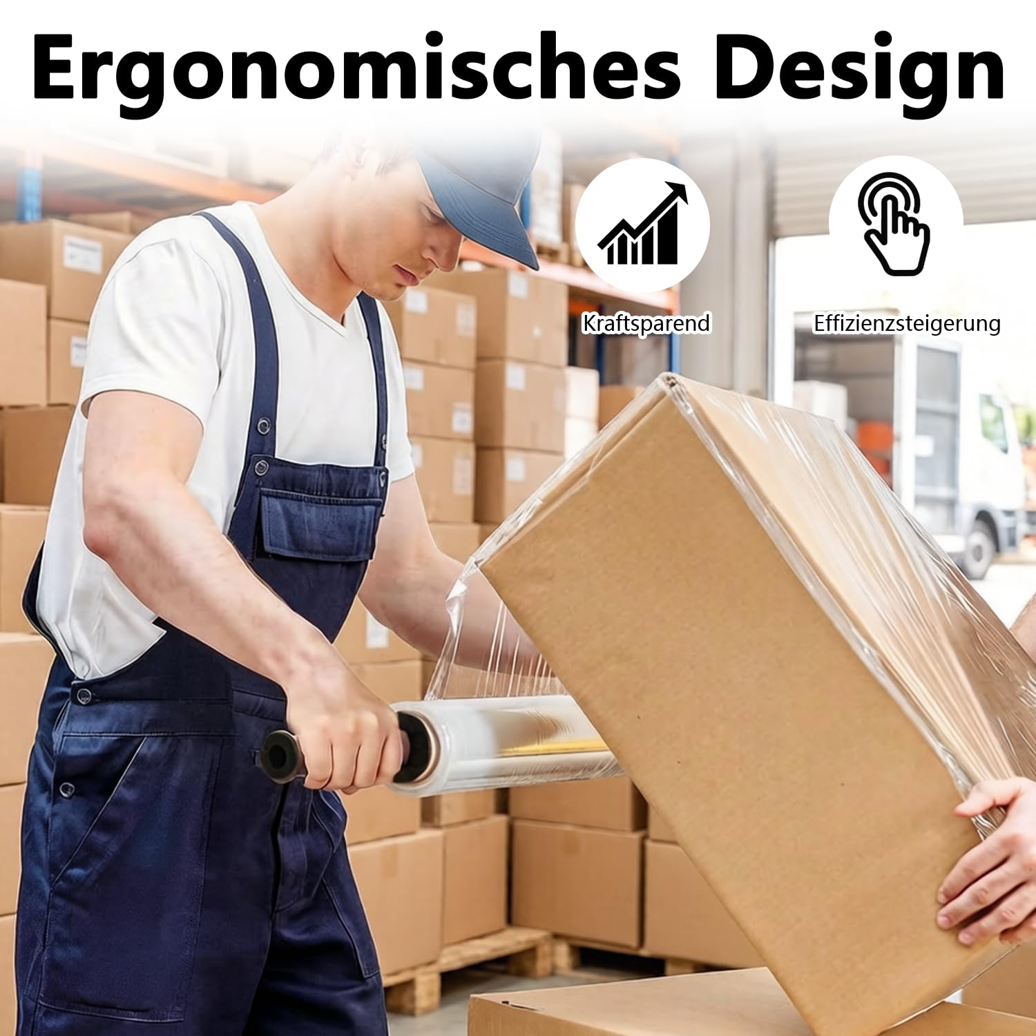 Stretchfolienspender, Manueller Stretchfolienabroller mit Rutschfestem Griff und Höhenverstellung, Passend für 30-50 cm Folienbreite, Ideal für Schwere Paletten, Möbel & Großverpackungen im Lager