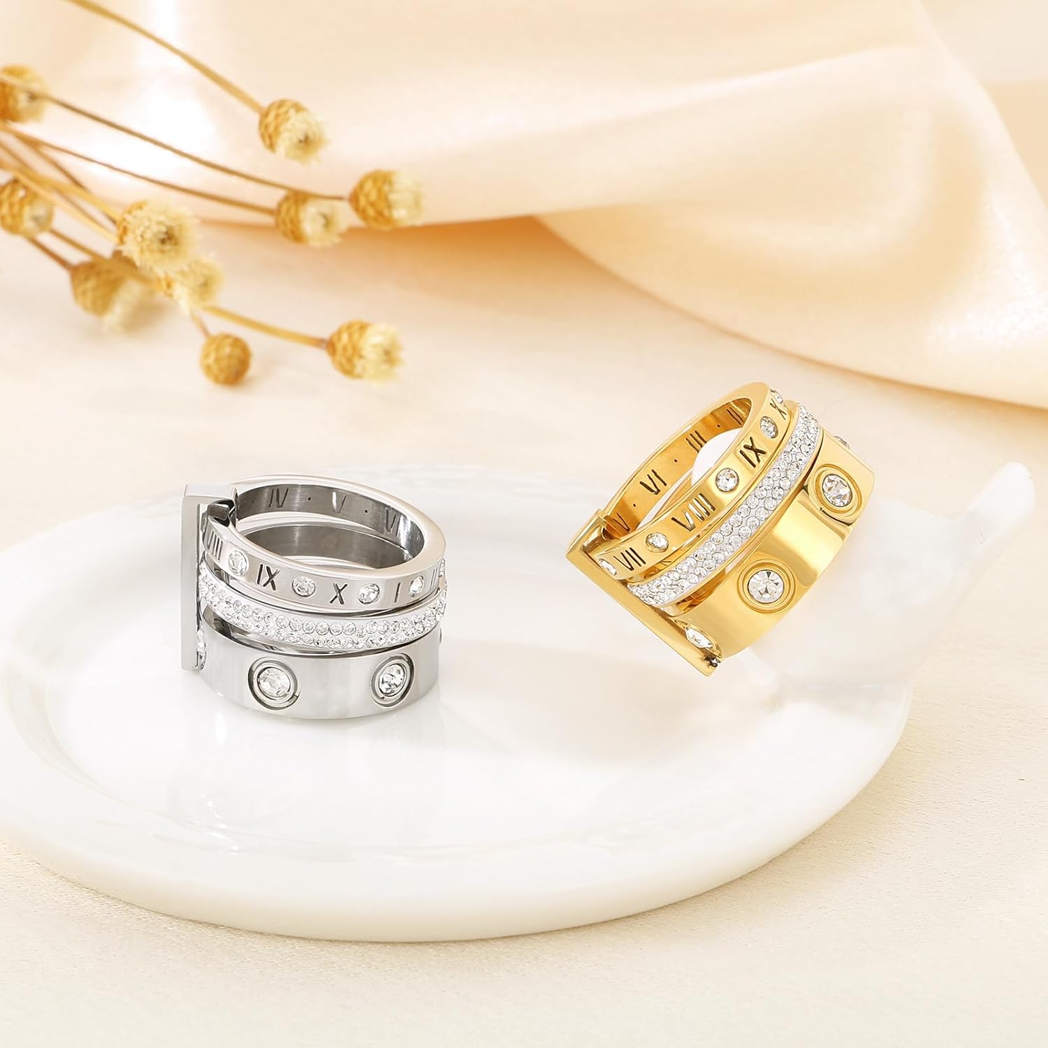 Love Friendship Ring Cubic Zirconia Gold Ring Sets for Women Stainless Steel Stacking Ring Wedding Statement Thumb Ring Bands - Image 4