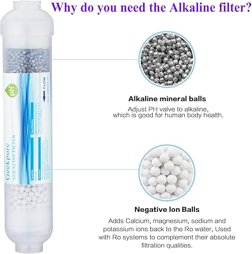 Miniatura 2 de Geekpure Cartucho de filtro de agua alcalino en línea del reemplazo de 10 pulgadas pH+para el sistema RO de ósmosis inversa -14" rosca