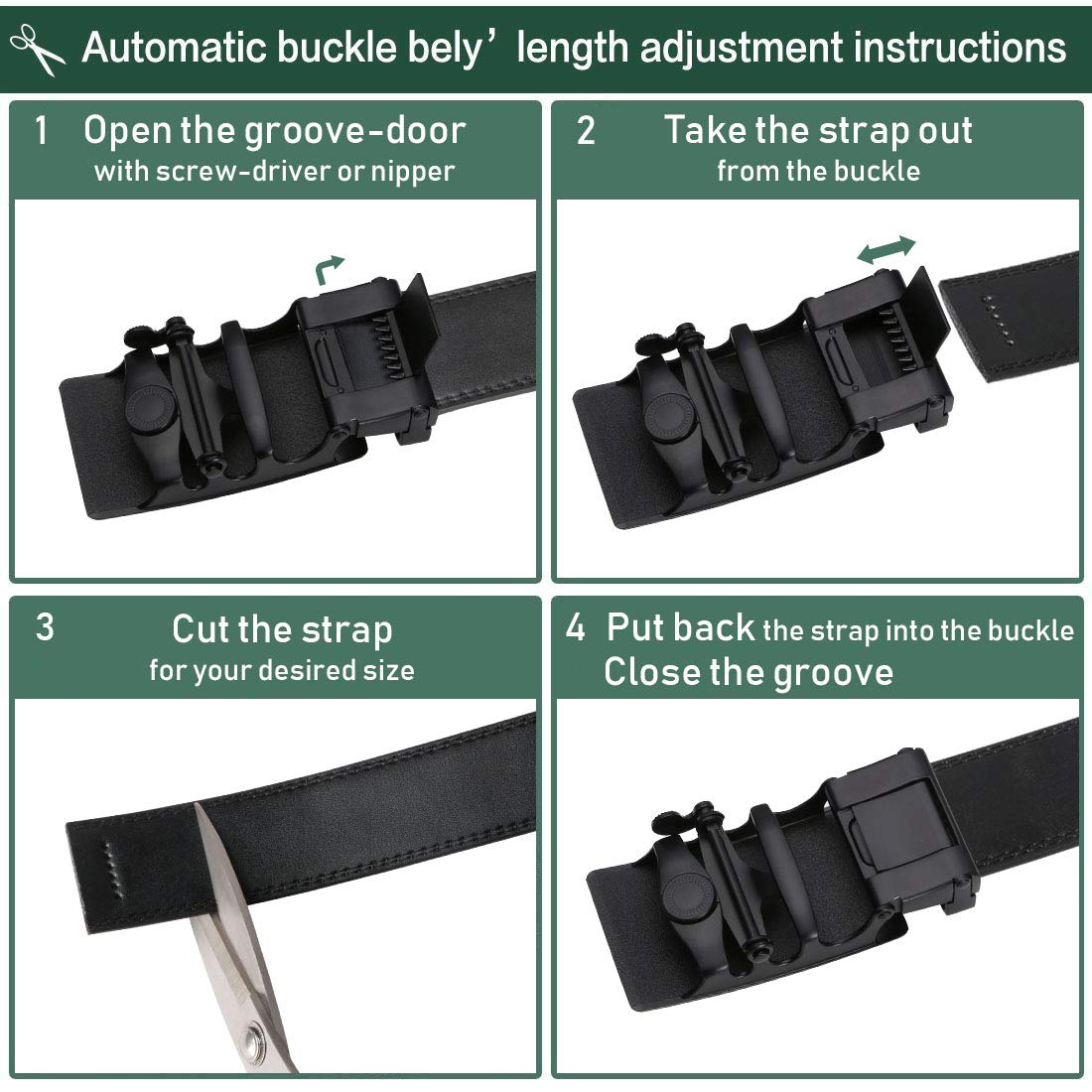 flintronic ® Cintura da Uomo in Pelle con Fibbia Automatica, Moda Cintura a Cricchetto 3.5cm * 130cm, con Portachiavi e Confezione Regalo