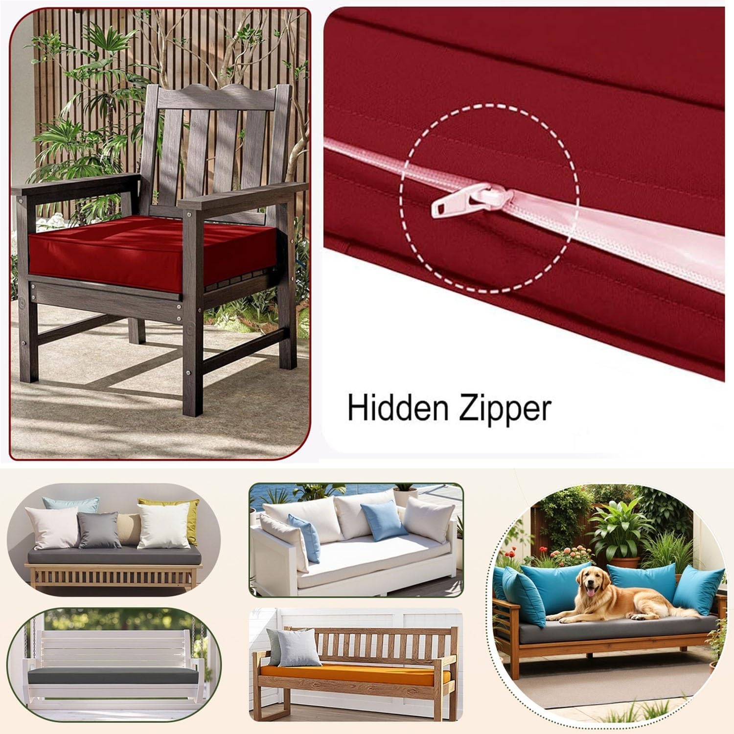 Fodera impermeabile antiscivolo per panca con bordo, 1 pezzo, per esterni/interni, patio, 124,5 x 61 x 10,2 cm, ideale per cuscini da seduta, lacci inclusi