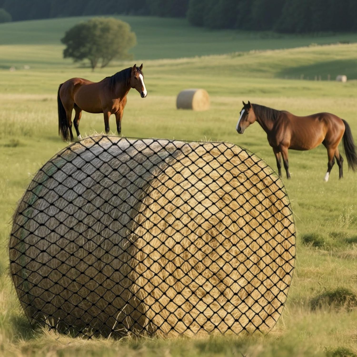 5 ft Round Bale Hay Net – Slow Feeder for Horses & Livestock, Extra Dense 1.75" Knotless Holes, Durable & Healthy Feeding Solution