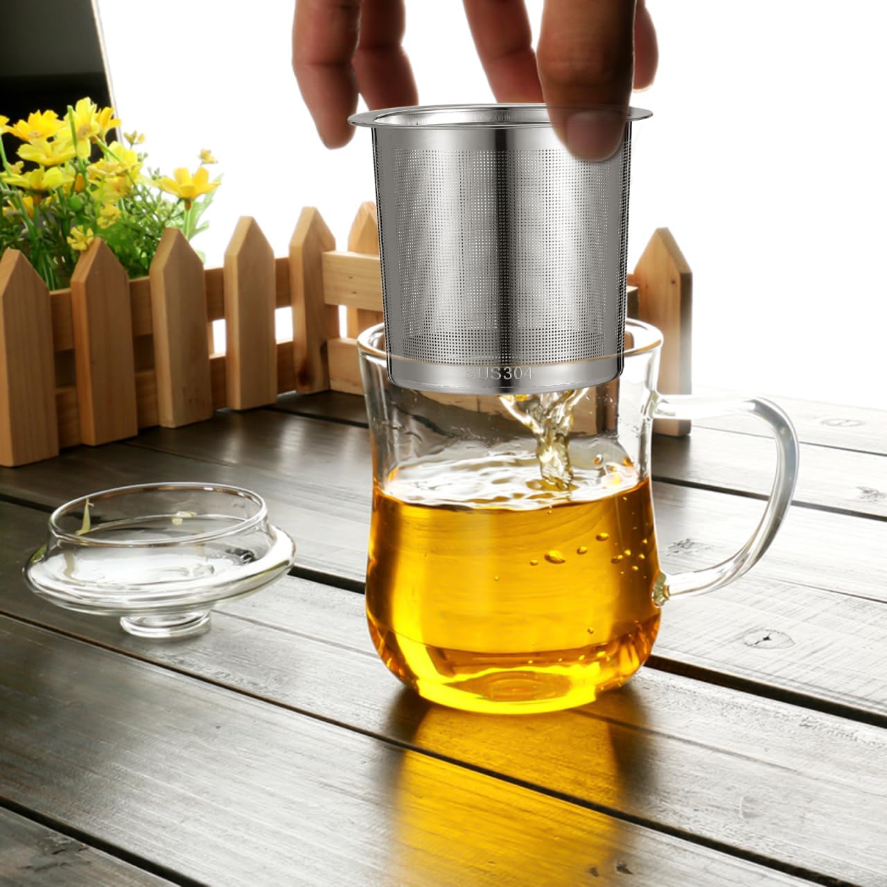 CALLARON Stainless Steel Coffee Strainer Fine Mesh Tea Infuser Filter for Home Kitchen Reusable Loose Leaf Tea Strainer 2.75X2.75X2.44 Inch image 5