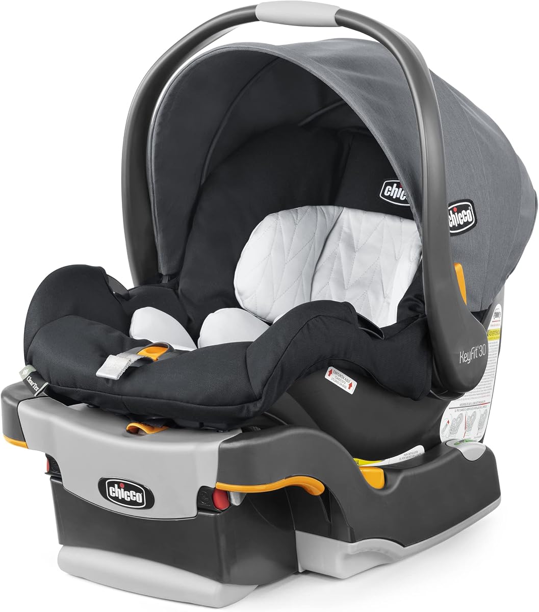 KeyFit 30 ClearTex Infant Car Seat and Base, orientado hacia atrás, 4-30 lbs | Peltre, tela sin retardantes de llama, GREENGUARD Gold, silla de coche infantil compatible con cochecito, incluye soporte para recién nacidos