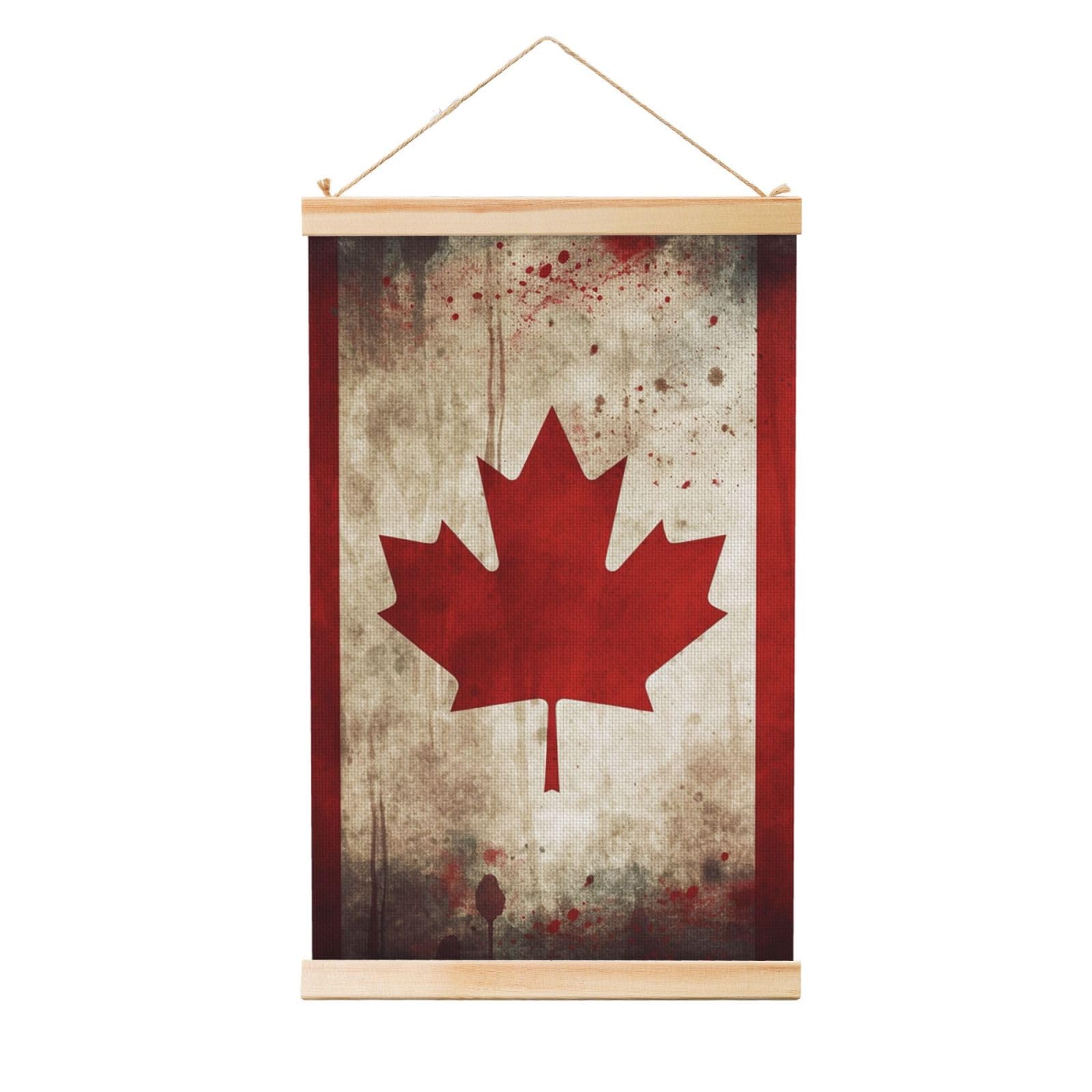 Retro Canada Flag Posters Wooden Shaft Hanging Poster Canvas Prints Scroll Wall Art Painting Vintage Wall Banner Modern Artwork Decor for Home Decor Ready to Hang 12"x18"