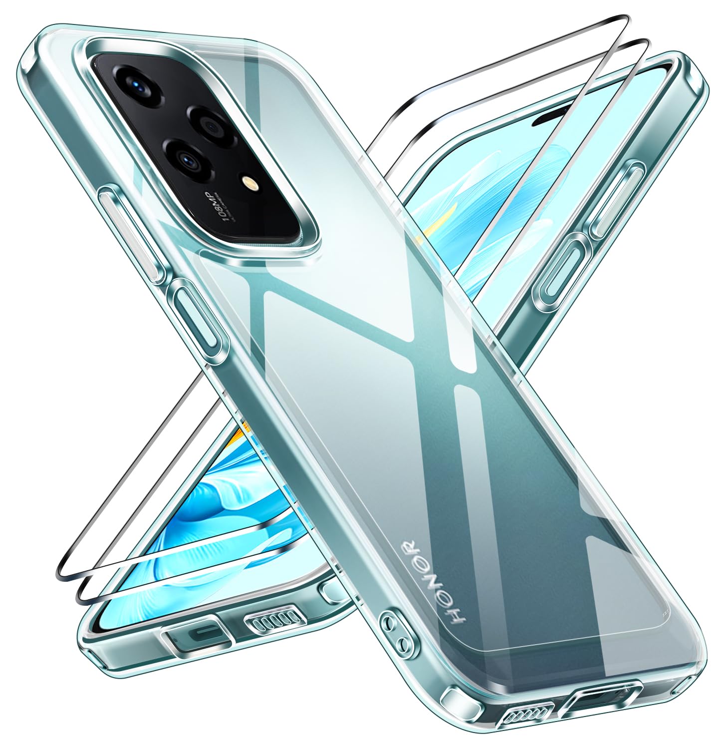 Ivoler Coque HD Clair Anti-Jaunissement Pour Honor X5C Plus Avec 2 Pièces Verre Trempé, Militare Étui De Protection Transparente Antichoc, Mince Dur PC Dos Anti-Rayures Bumper Housse