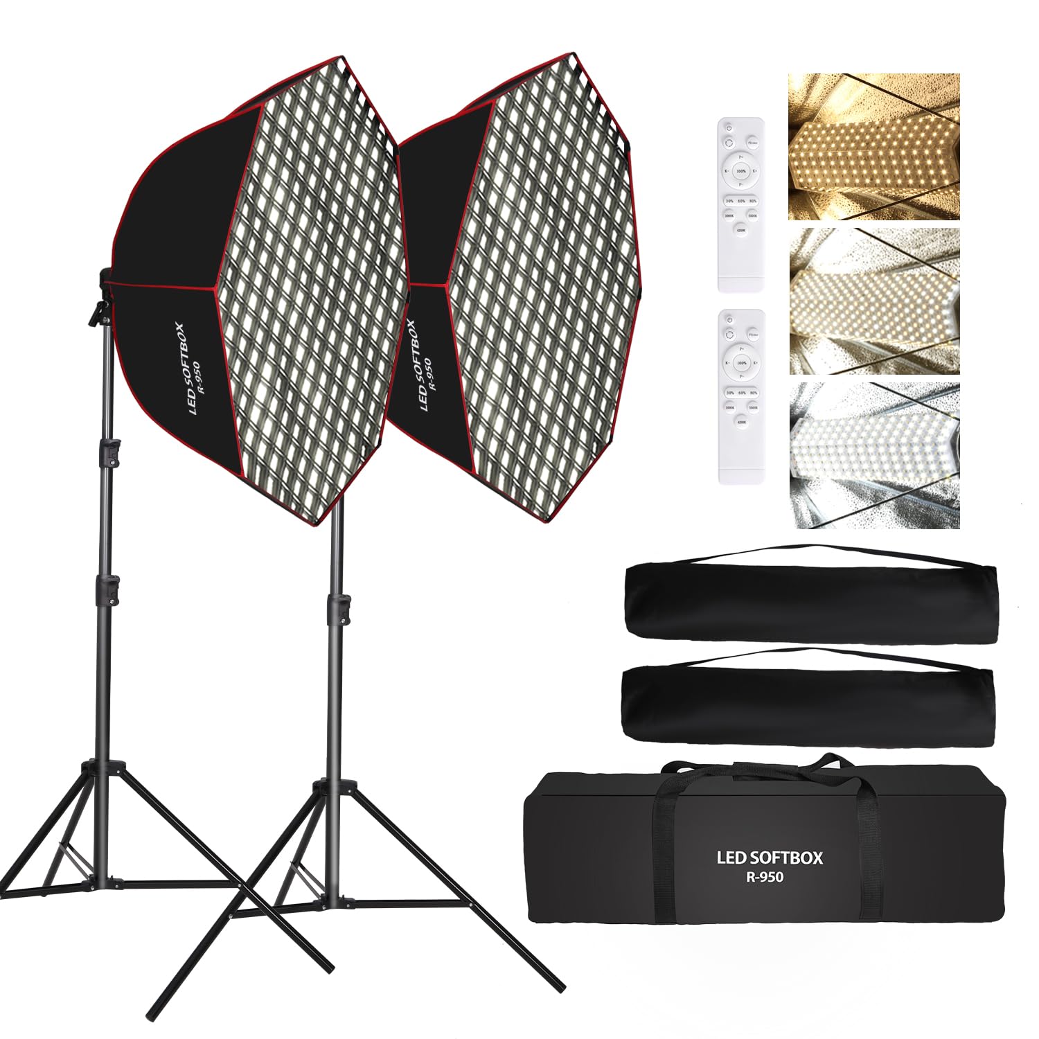 Kit de Softbox de iluminación parabólica octogonal 110 W, Softbox 95 cm con rejilla alveolar/mando a distancia, soporte para luz de estudio, grabación de vídeo, fotografía de retratos, en