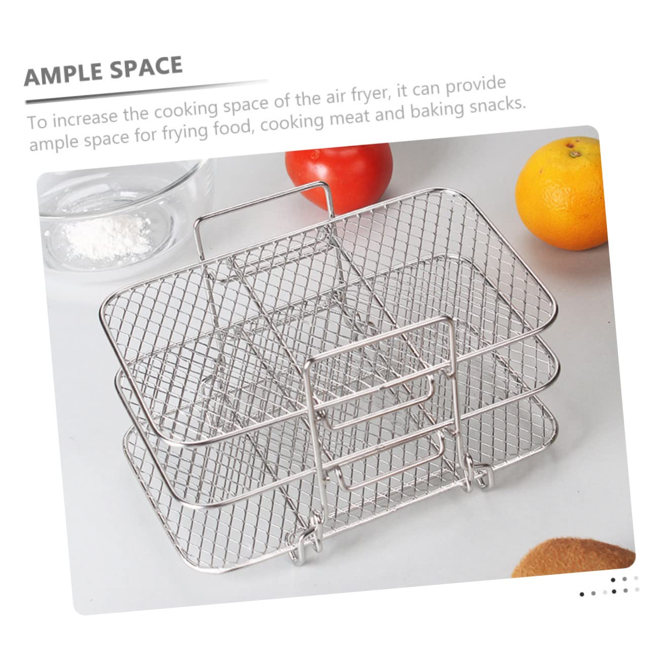 jojofuny Grille de Four à 3 Niveaux en Acier Inoxydable, Empilable et Détachable, pour Friteuse à Air et Four Électrique, Argenté
