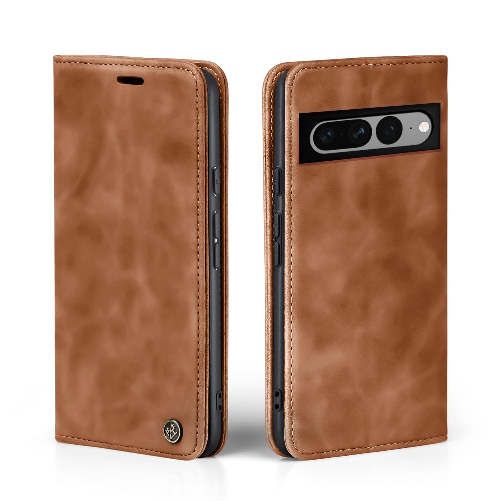 LBH Handyhülle Flip Case für Pixel 7 Pro – Hellbraun, Karten- und Geldfach, Standfunktion