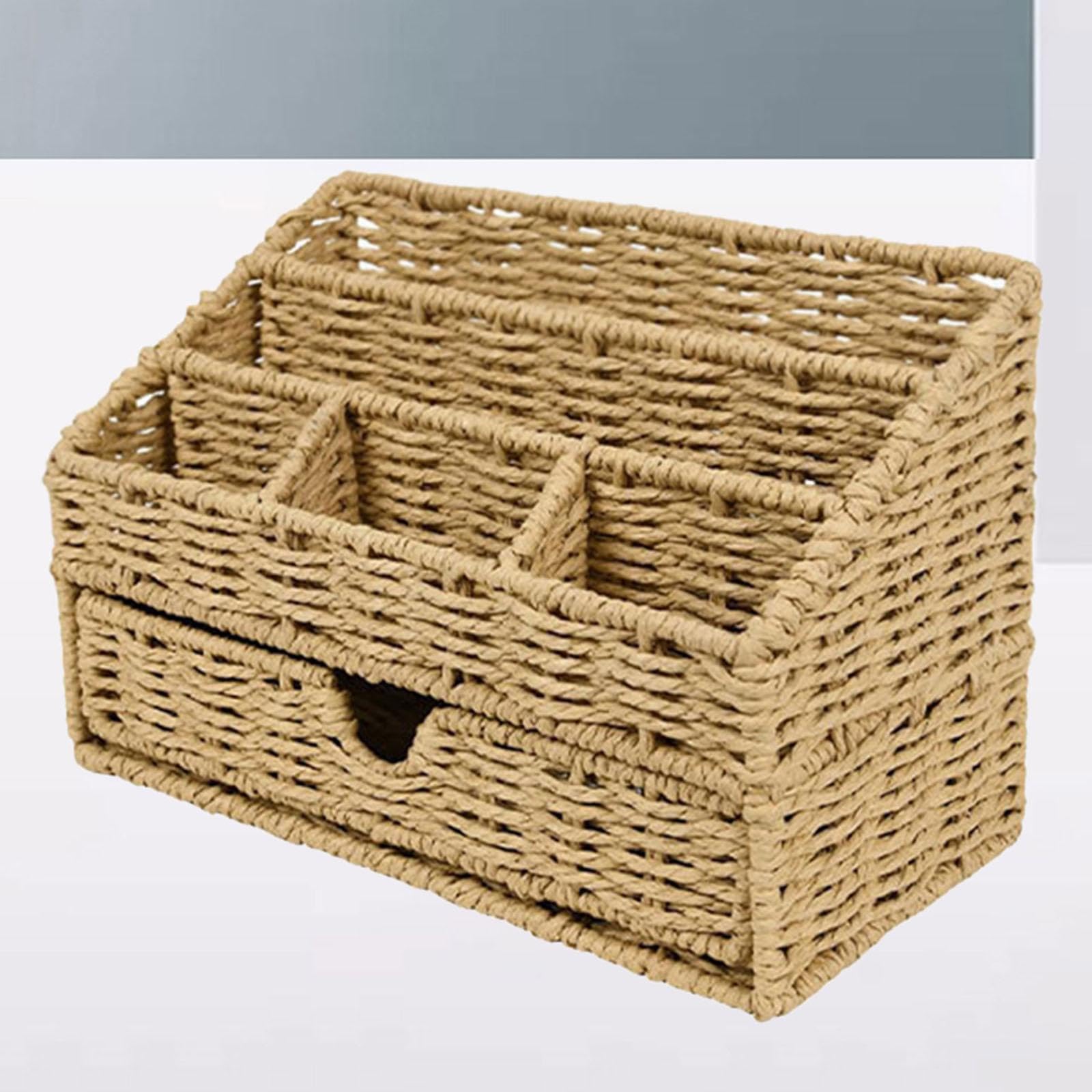 Cesta Organizadora de Escritorio con Cajón, Caja de Almacenamiento Rústica para Mando a Distancia.
