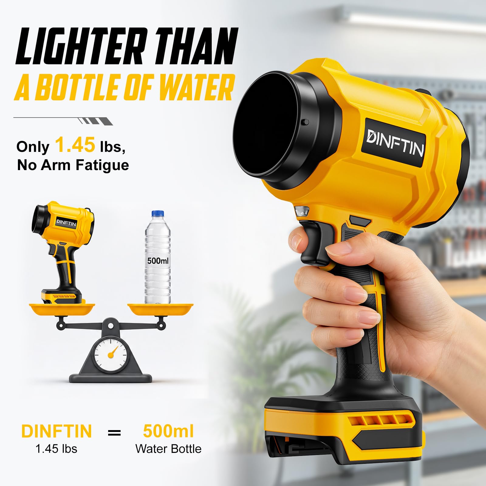Soplador de hojas inalámbrico compatible con batería Dewalt de 20 V (sin batería), mini soplador turbo con 2 boquillas, empuje de 500 G, 30000 RPM, soplador de aire de mano para patio, garaje, secado