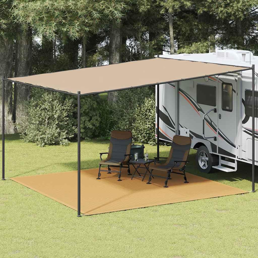 Zeltteppich Sandfarbe 400 x 400 cm HDPE wetterbeständig und atmungsaktiv mit Ösen für Zelt, Wohnwagenmarkise, Terrasse, Camping, Wandern, Outdoor und Trekking