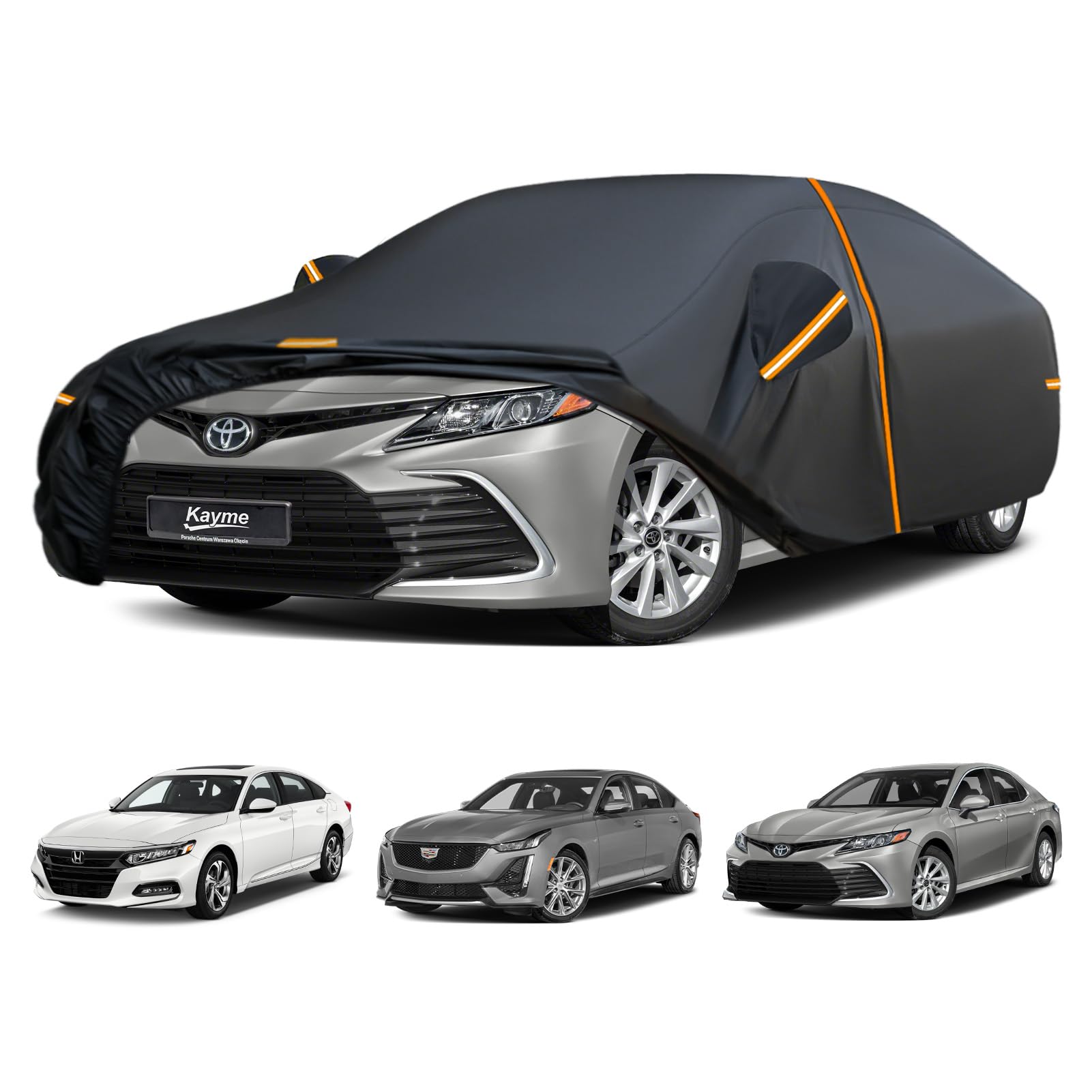 Kayme Car Cover Custom Fit for Toyota Camry Solara Honda Accord Cadillac CTS Outdoor Waterproof All Weather Full