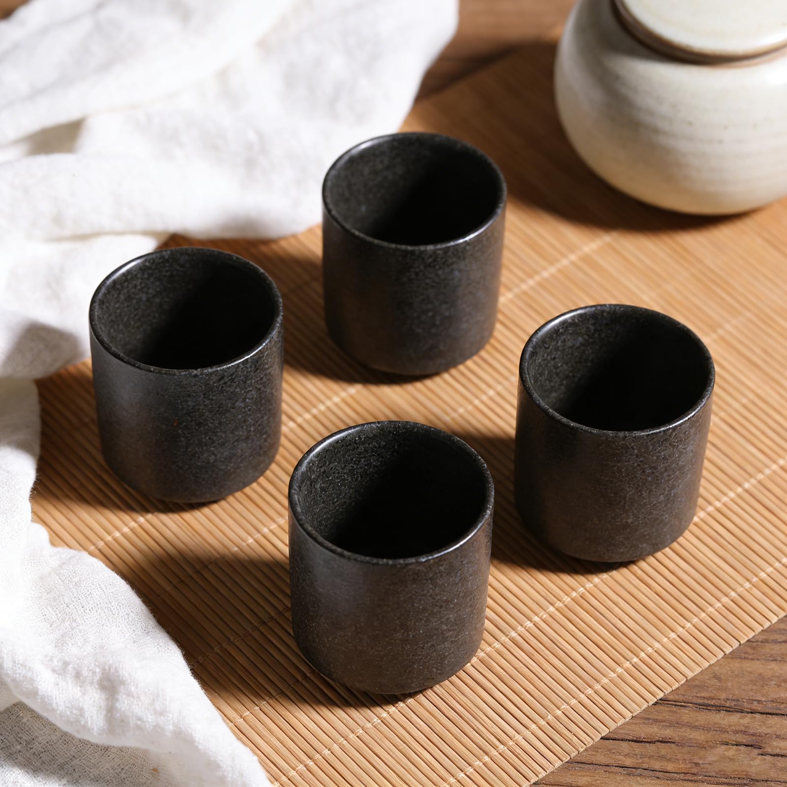 Juego de tazas de té de cerámica sin asa (4 L), color negro