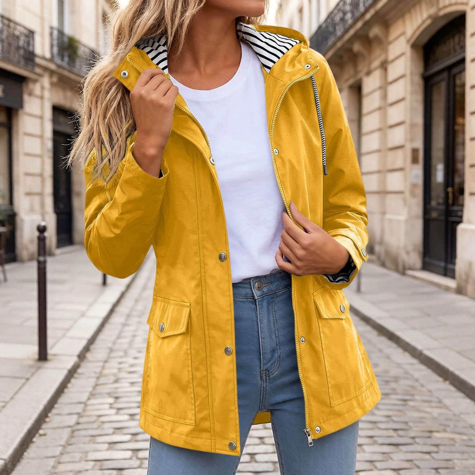 Genérico Chubasquero Mujer Impermeable-Impermeable Cortavientos Ligero Con Capucha Para Viajes Y Uso Al Aire Libre