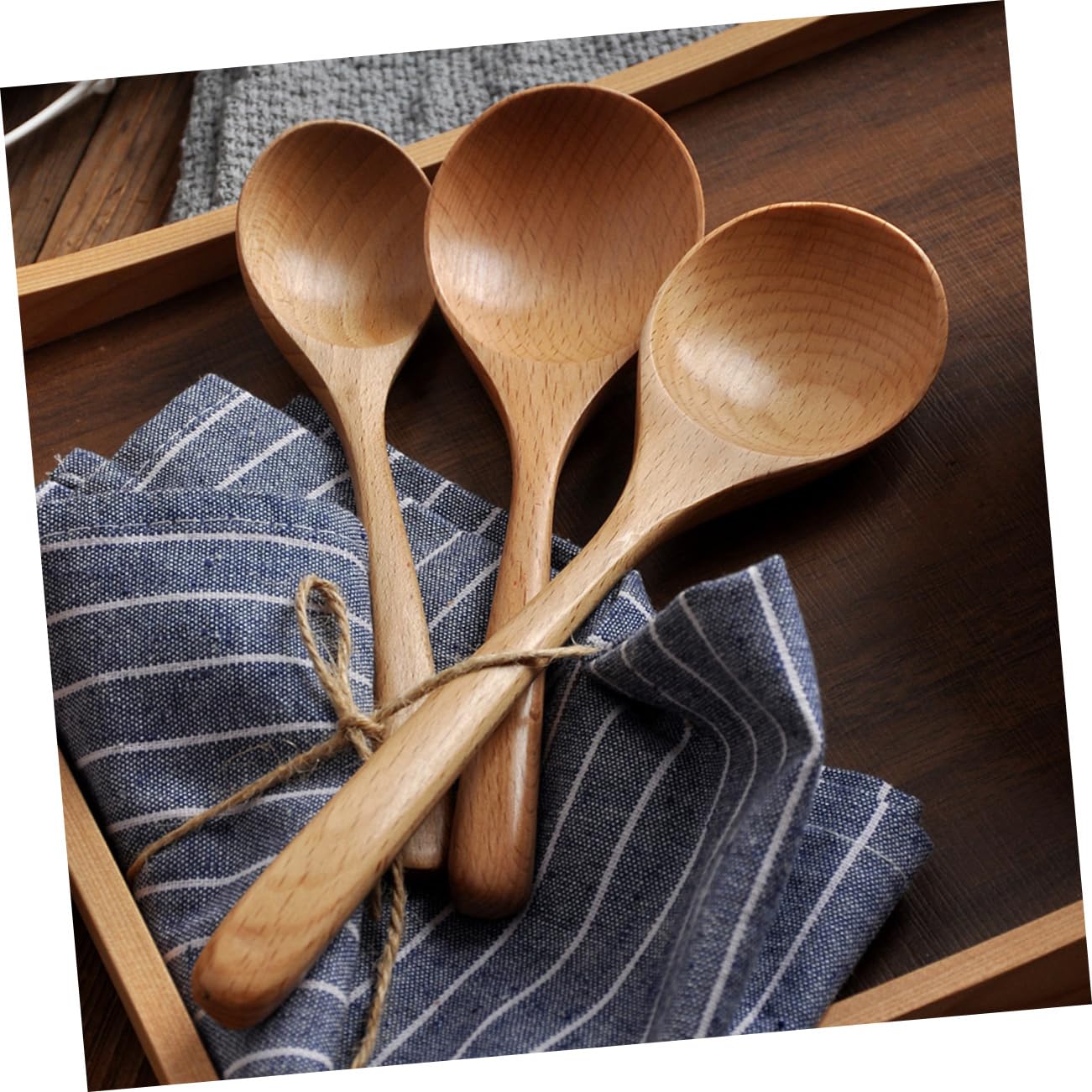 MUCKLILY 3Pcs Wooden Spoons Long Handle Soup and Porridge Spoons for Kitchen Use for Adults for Serving Honey Rice and Condiments