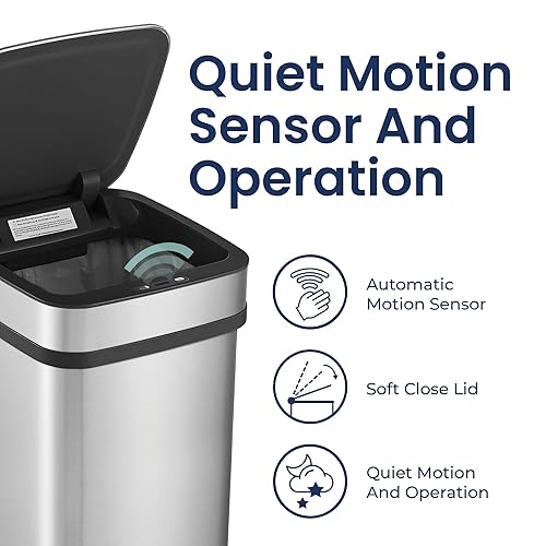 Miniatura 3 de Ninestars Basurero inteligente neutralizador de olores de 13 galones, cubo de basura automático con sensor de movimiento, adaptador de corriente