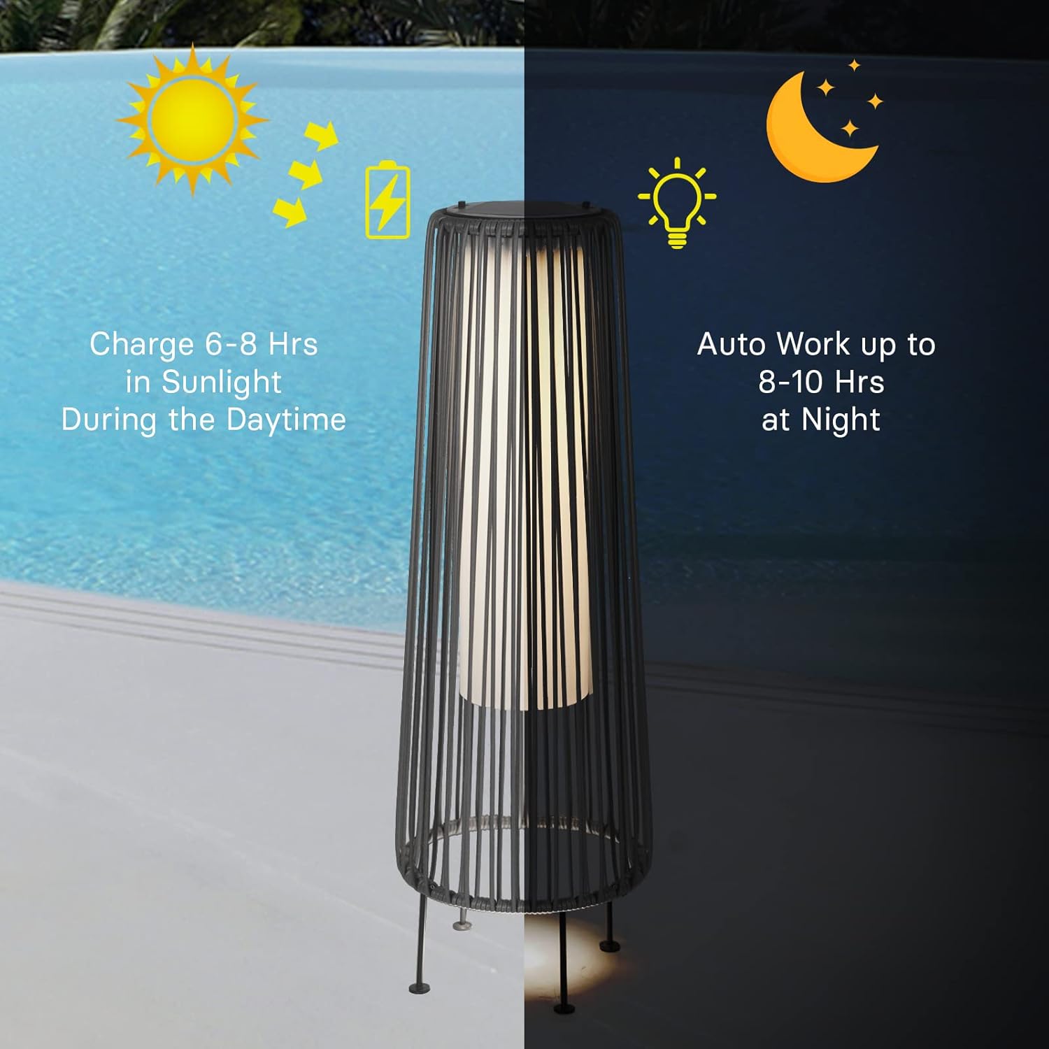 Grand patio Outdoor Floor Solar Light 2-Pack, Wicker Solar Patio Lamp Waterproof Outside Deck Lamp for Porch, Yard, Garden, Lawn Decorations - Gray, Gordes 2 PCS