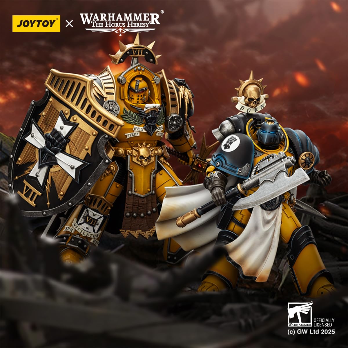 HIPLAY JOYTOY Warhammer JT03295 Imperial Fists Legion Praetor w Zbroi Tartaros z Mieczem Mocy i Tarczą Vigil Storm 1/18 Figurka Akcji
