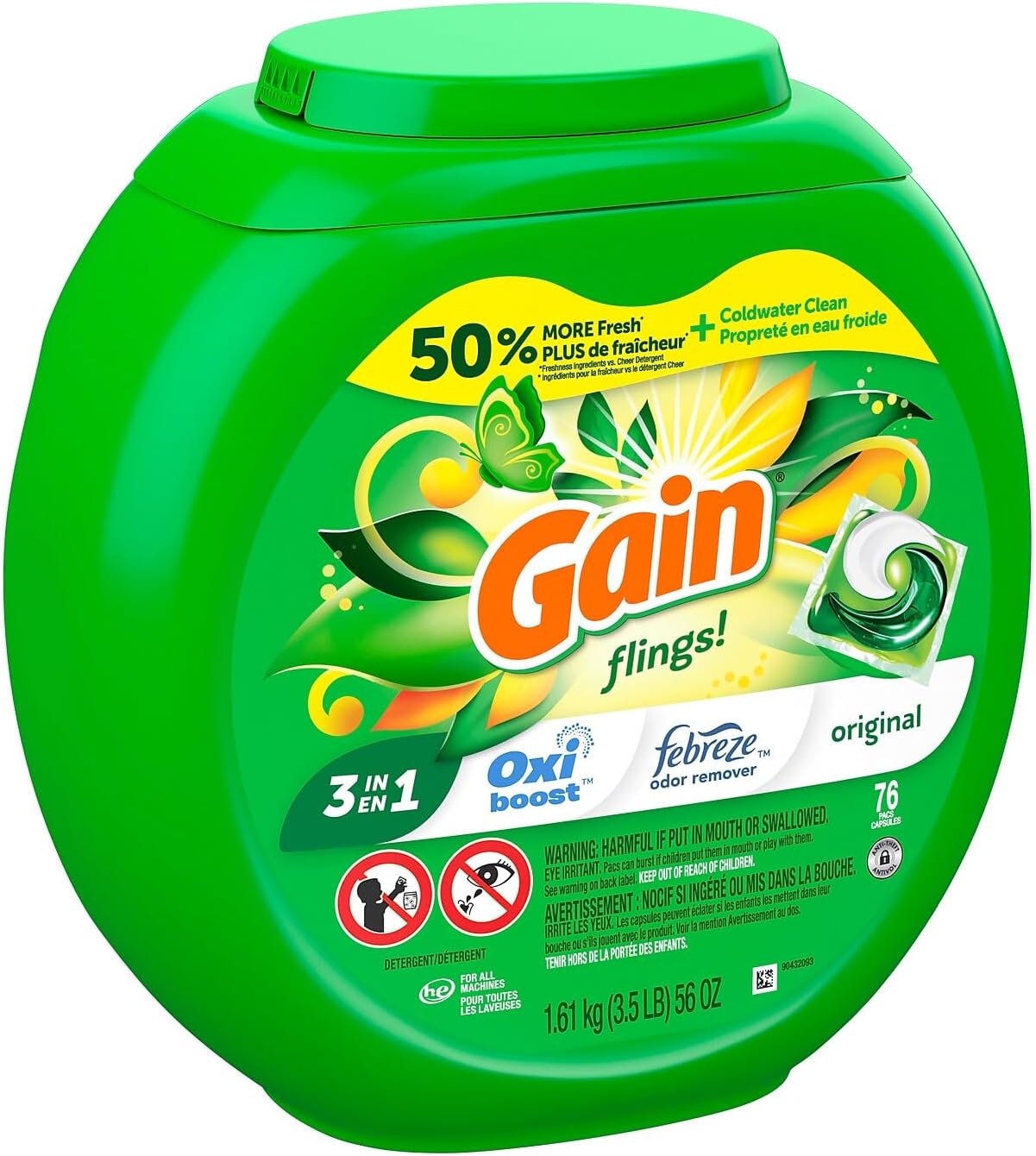 Gain Flings Laundry Detergent Pacs, Original Scent, 81 count