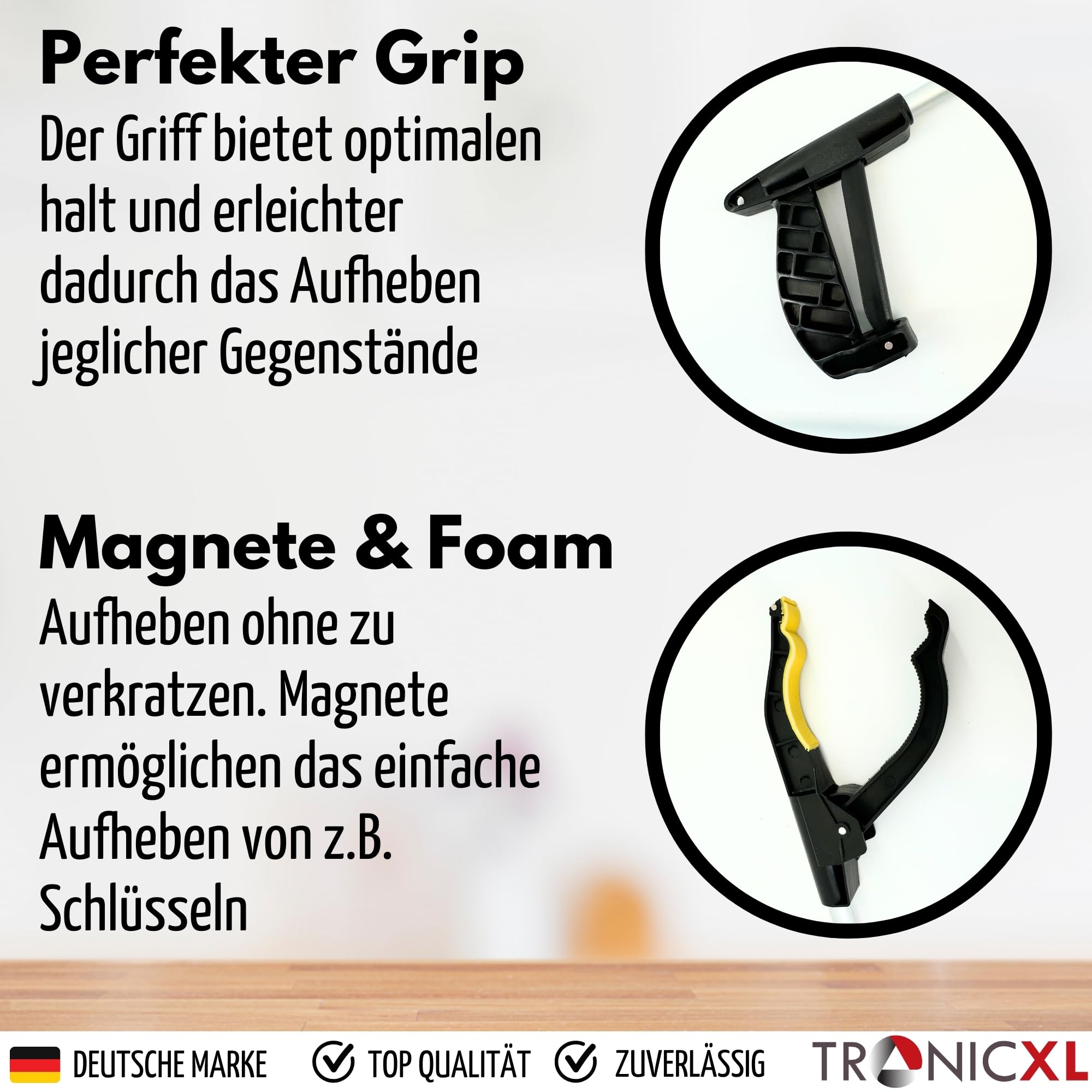 TronicXL 5 pinzas de aluminio con imán, ayuda de agarre de metal, para personas mayores, pinzas de basura, cocina, ayudantes cotidianos largas