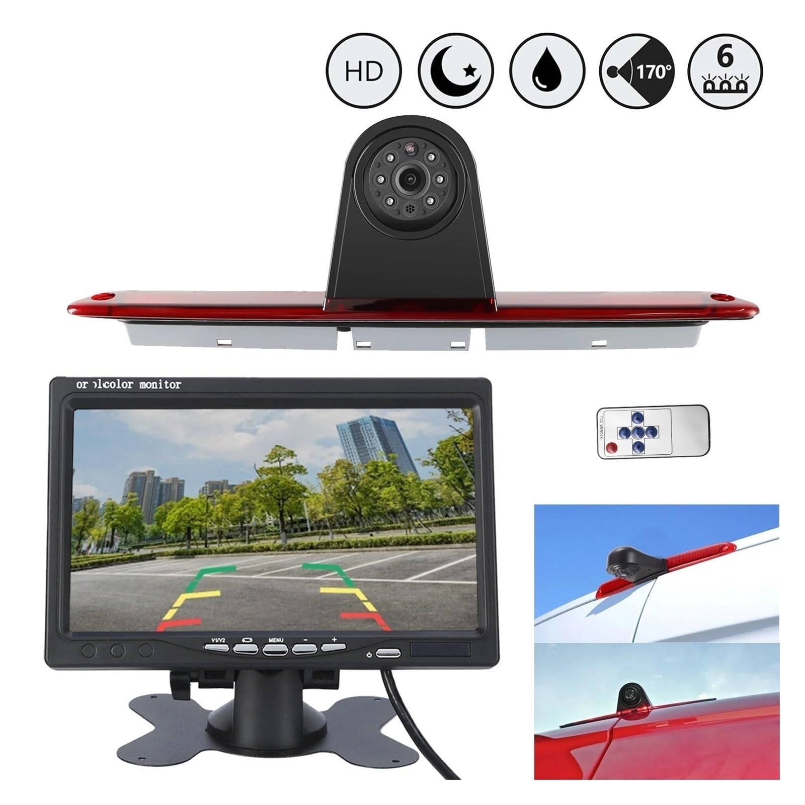 HD Cámara Monitor LCD 7" + Cámara Visión Trasera Tercera Luz Freno para W907 para W906 para VW para Crafter para Caravelle T5/T6