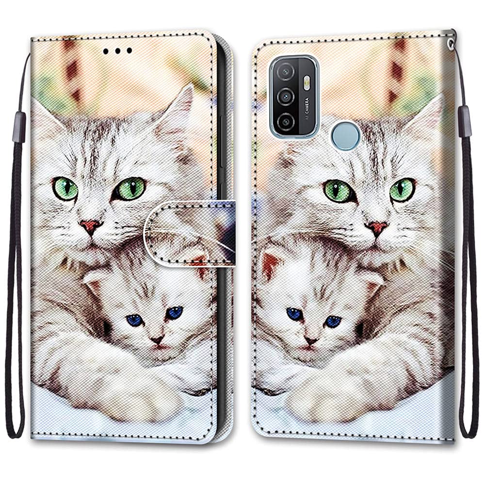 Everainy Handyhülle Für Oppo A53 4G/A53S/A33 2020/A32 – Klappcase Mit Kartenfach, Motiv Katze