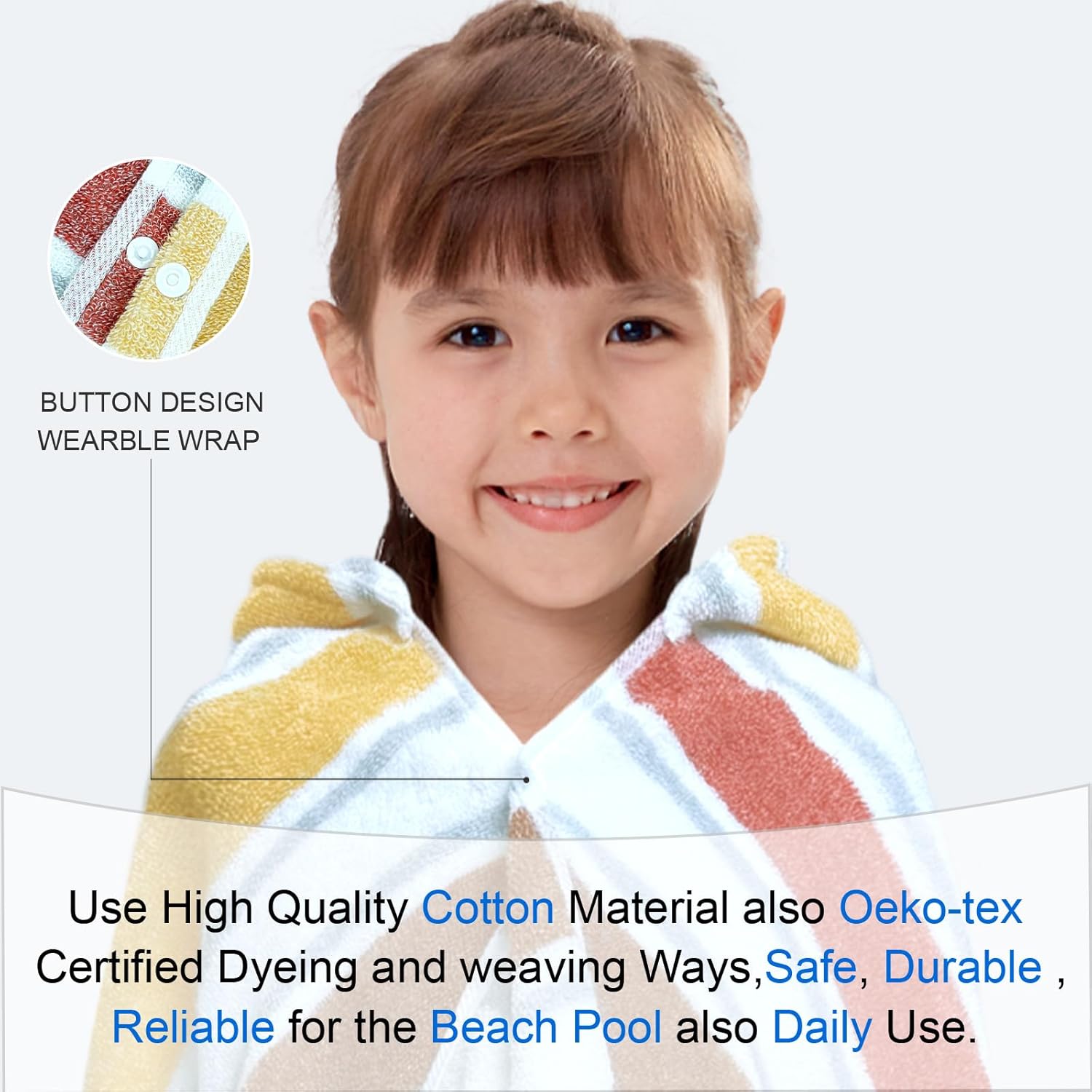 VOOVA & MOVAS Hooded Bath Towels for Kids (3-10Years,27.5"x55"),100% Cotton Absorbent Soft Towel Wrap for Toddler Boys,Perfect for Bathroom | Pool | Beach | Swimming, Jacquard Stripe - Image 3