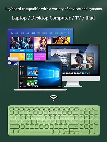 Miniatura 2 de Arcwares Combo de teclado y mouse inalámbricos, lindo teclado verde dulce, teclado silencioso ergonómico USB de 2.4 G para computadora, laptop,