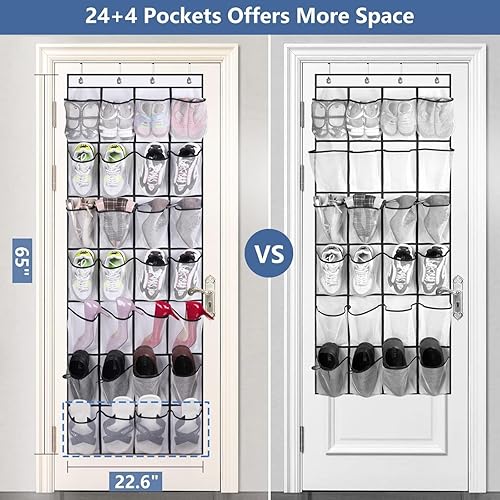 Miniatura 9 de MISSLO Zapatero con 28 bolsillos grandes sobre la puerta y 35 bolsillos transparentes