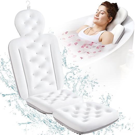 Full Body Bath Pillow for Bathtub, Thick Bathtub Cushion with Laundry Bag, Luxury Tub Pillow for Bath for Headrest Neck and Back Support White 51" x 16"