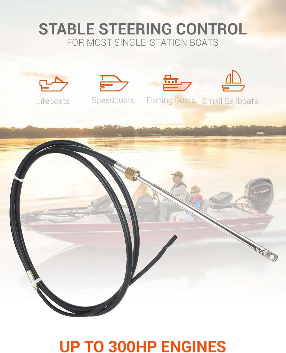 12/13/14/15/16/17ft Boat Steering Cable | Rotary Outboard Cable | Stainless Steel Anti-Corrosion | Compatible with Single Station Boats & NFB Helm Kits