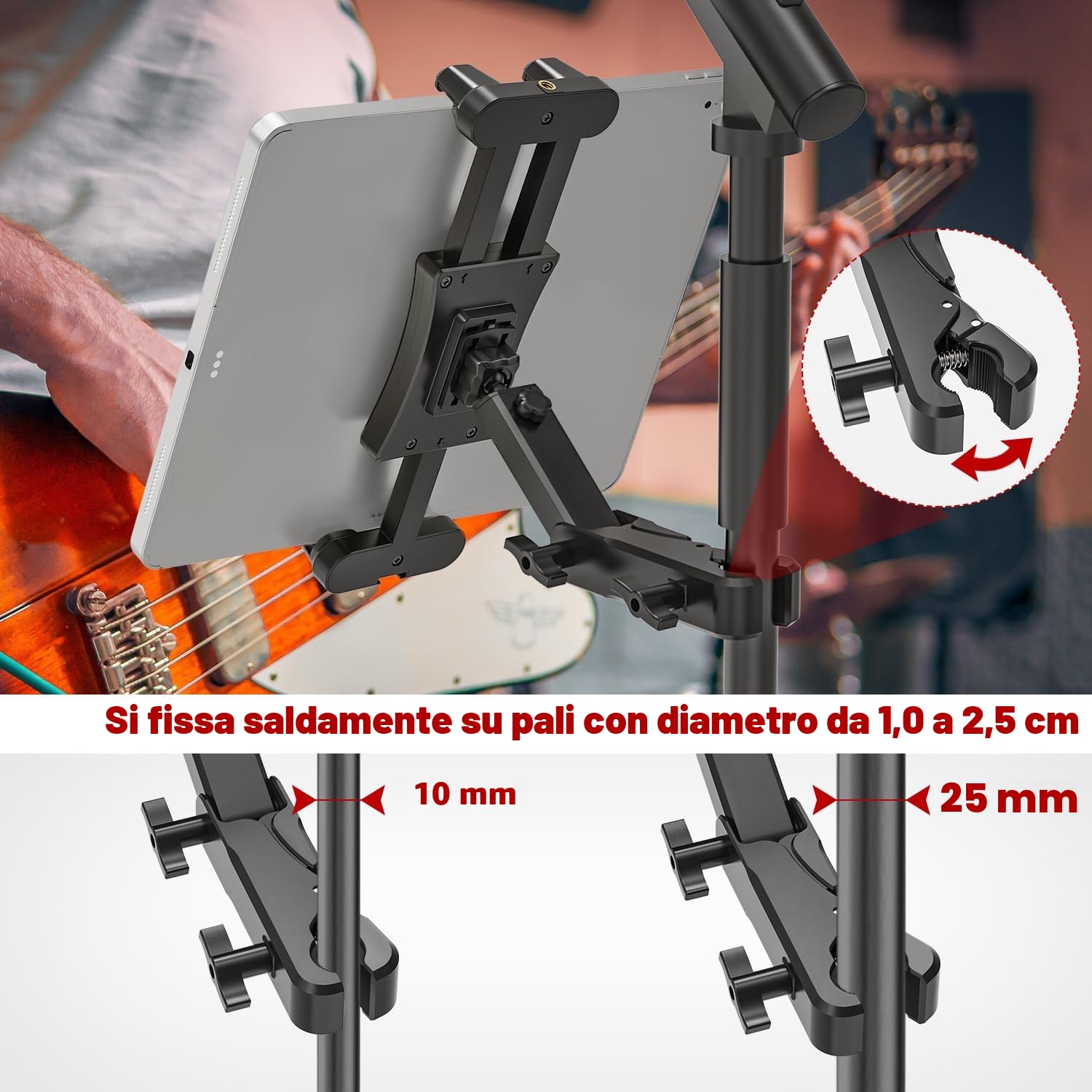Supporto Tablet per Microfono, Porta Tablet Asta Regolabile 360°, Support iPad 4,7-13,5"