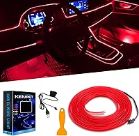 Vista 8 de Luces de cable EL para el interior del coche, luz de panel azul neón de 16 pies/5 m, tira de luz LED para coche, USB 5V, decoración