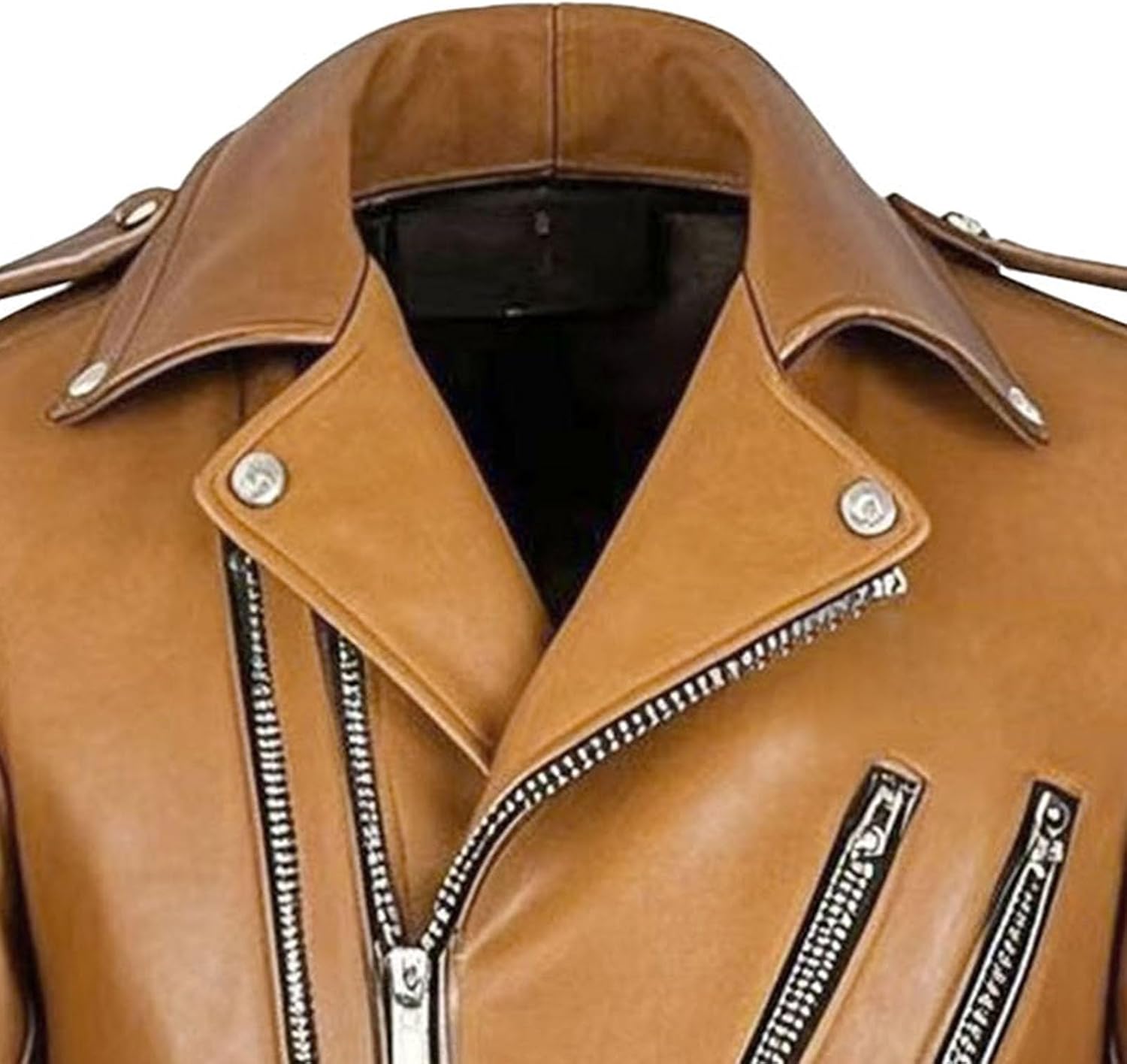 Maiyifu-GJ Faux Leather Jacket for Men Motorcycle Lapel Asymmetric Zip-Up Slim Fit Biker Coat Fall Jackets