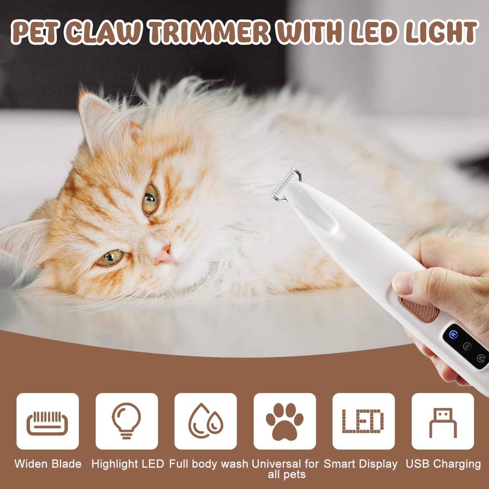 VicBou Tondeuse pour Chien et Chat - Rechargeable USB, Faible Bruit, Électrique avec LED - Pour Pattes, Yeux, Oreilles, Visage, Croupe