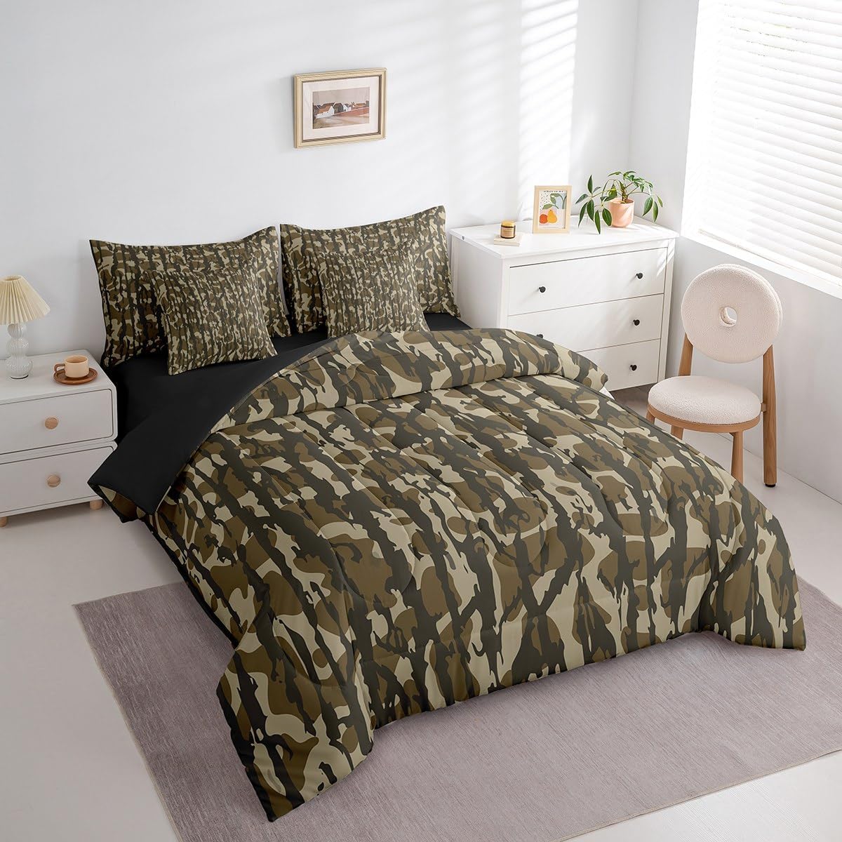 Feelyou Camouflage 7 Piece Bedding Set, Full Size Kids Camo Bed in a Bag, Military Style Bed Set Includes Comforter, Sheet Set, Pillowcases & Pillow Covers Breathable Soft Army Green Room Decor - Image 2