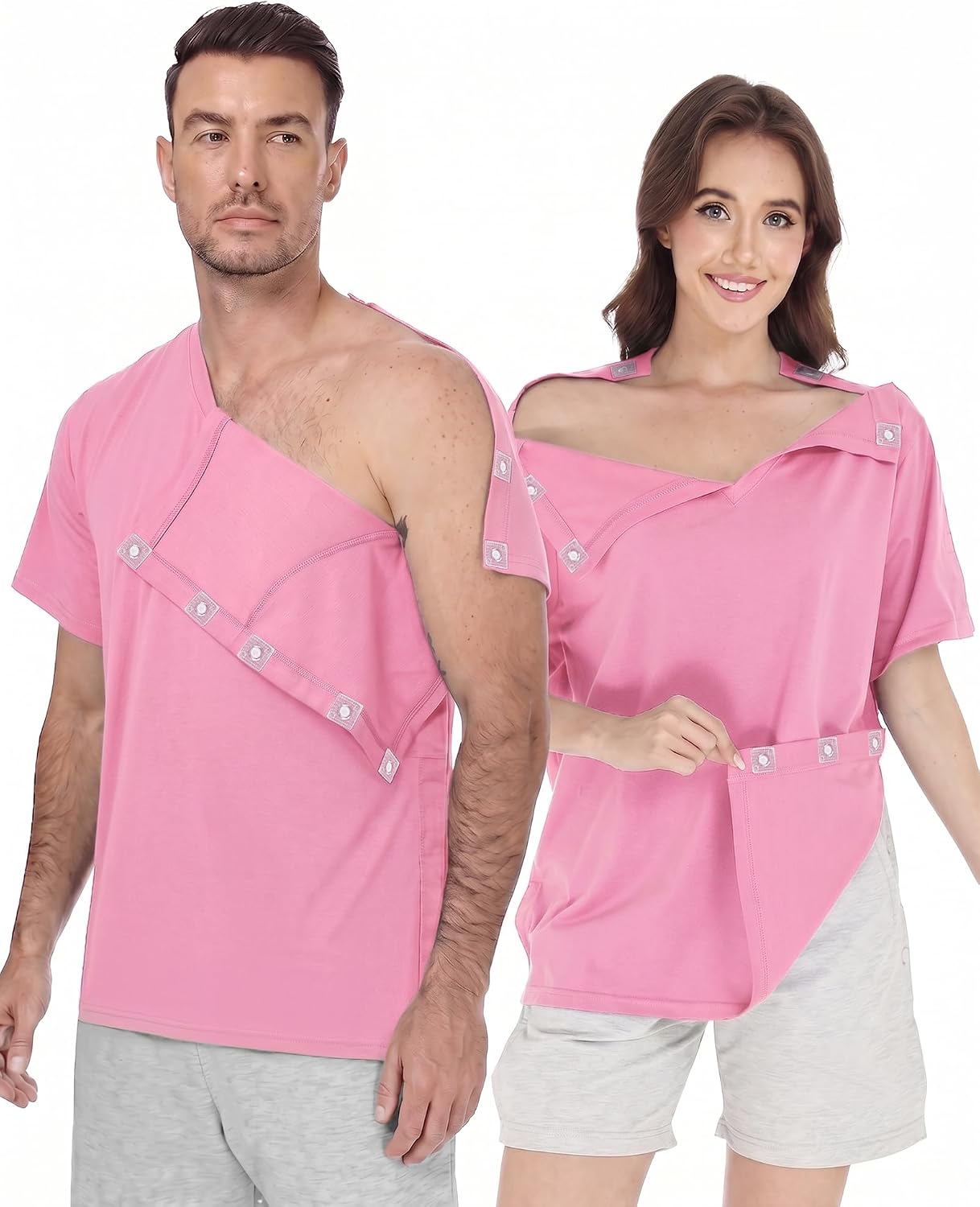 Magnetic V-Neck Post Surgery Shirt: One-Handed Adaptive Tear Away Top for Recovery