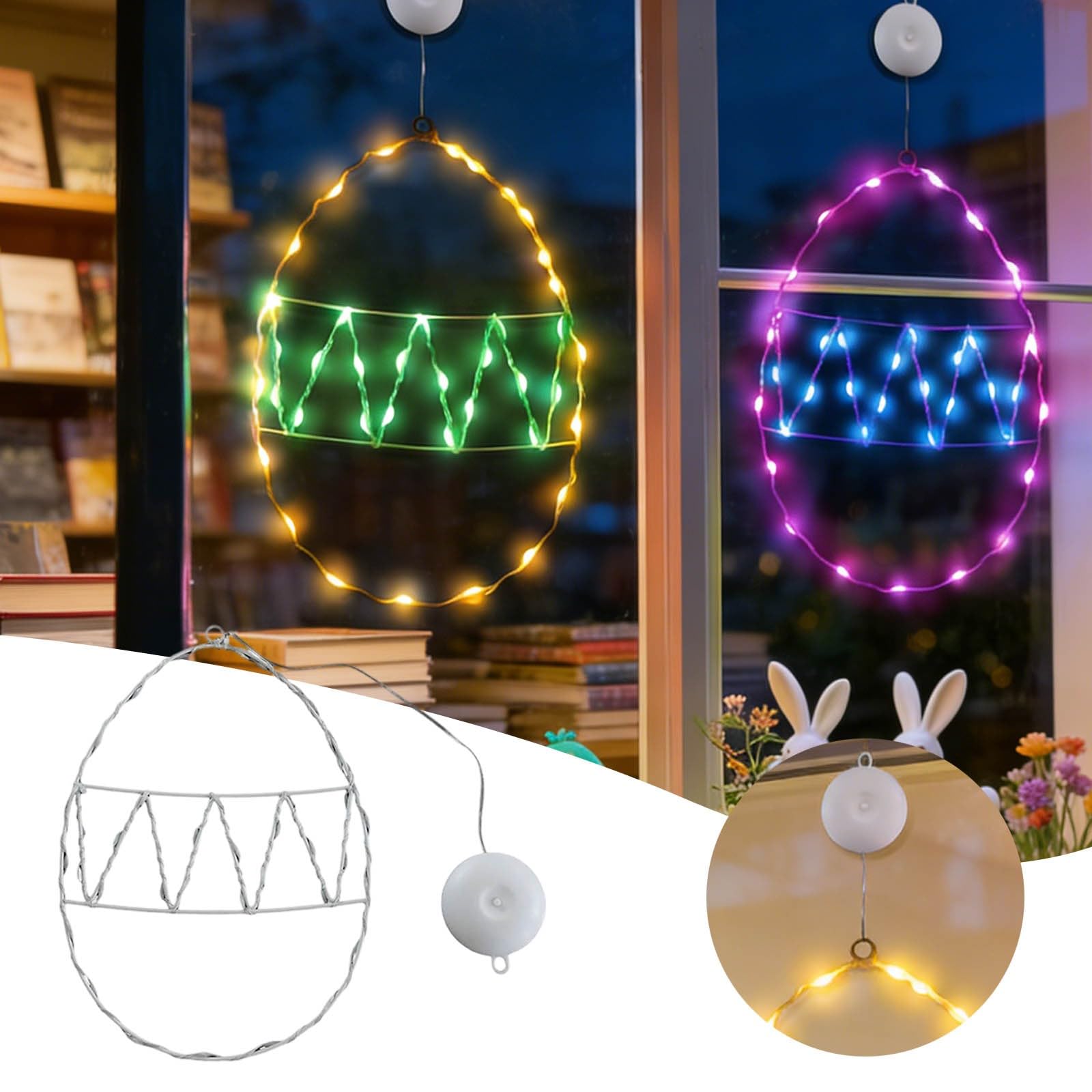 Adorno colgante de Pascua decorativo con huevo de conejo, para pared, puerta, ventana, festival, fiesta de celebración (amarillo, 30 cm)