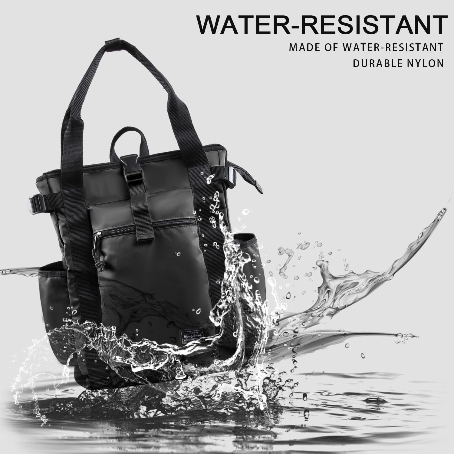 Unisex Laptop Tote Backpack Convertible Lightweight Nylon Water-Resistant Everyday Shoulder Tote bag Backpack with Water Bottle Pocket Work Travel, All Black