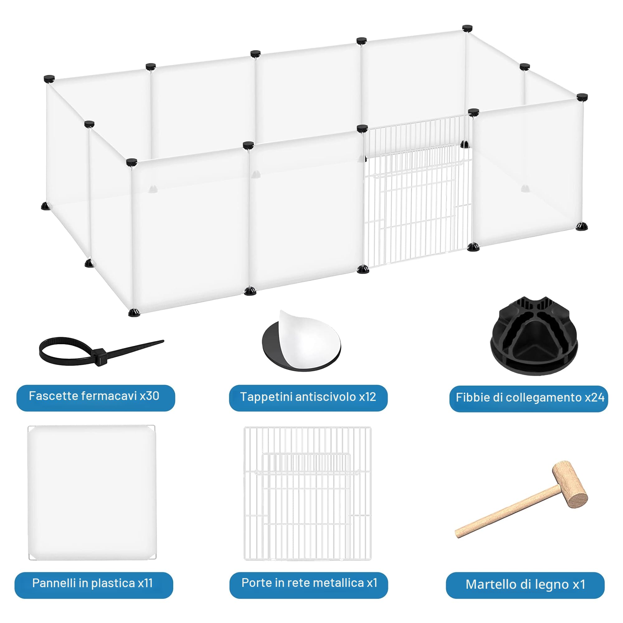 Froadp Recinzione per Animali Domestici Conigli da Esterno 145x75x48cm in Plastica, Recinto a Griglia con Porta per Cavie, Animali da Compagnia, Gabbia per Cuccioli, Hamster (Bianco Traslucido)