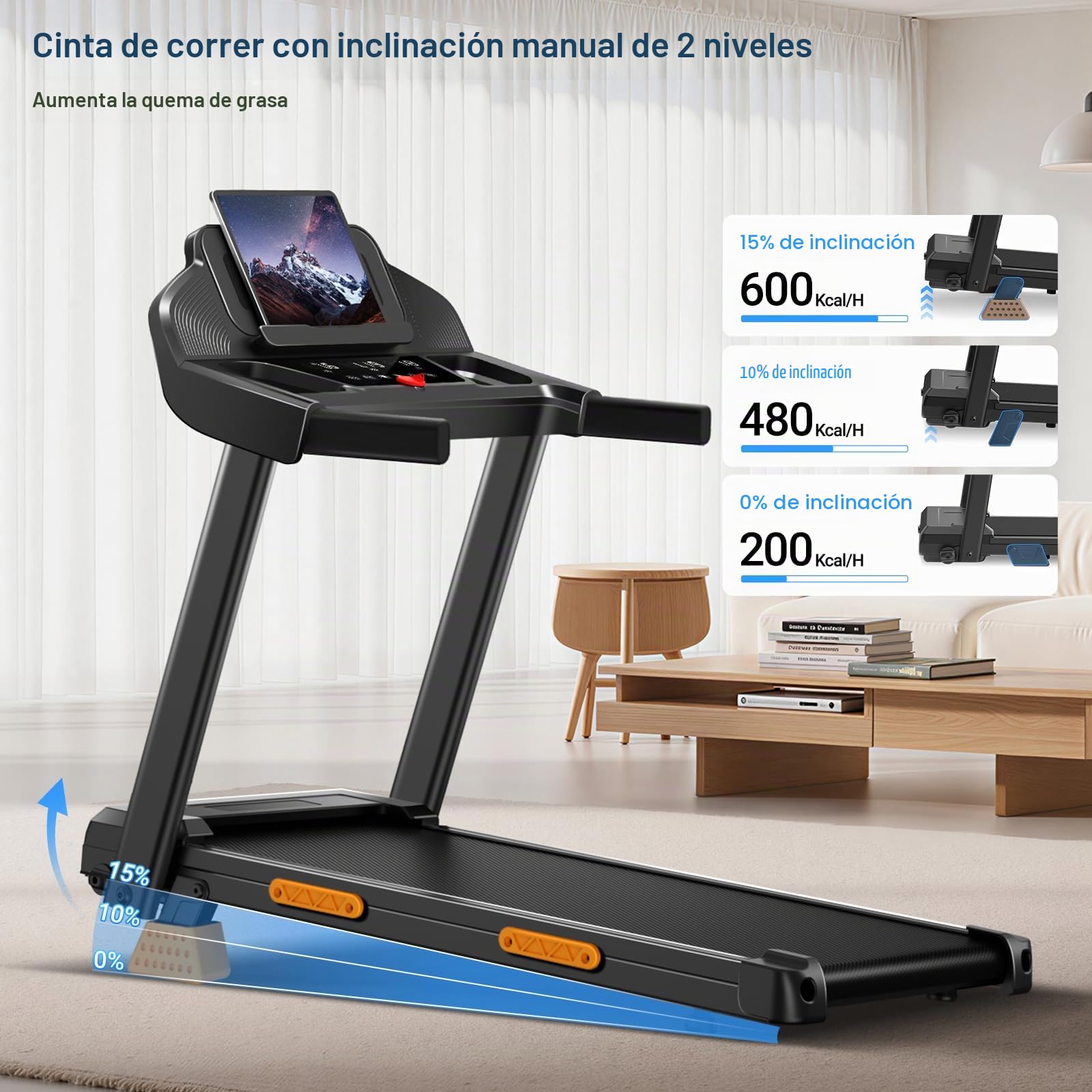 LONTEK Cinta de Correr Plegable con Inclinación 15% | Cinta de Andar Plegable 12KM/H,Caminadora Electrica Para Casa Equipado con un Motor de 3,0 CV y Pantalla LED,136KG
