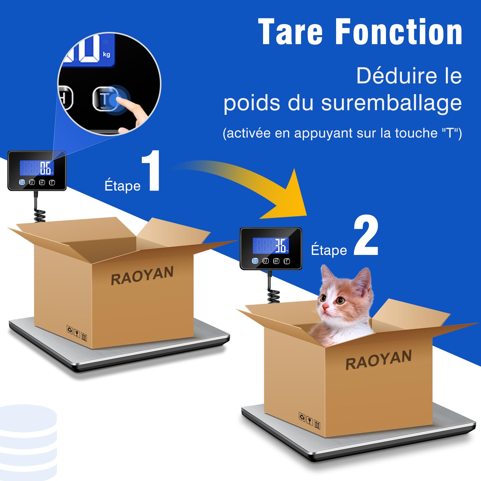 Balance Colis 300kg avec Haute Précision 20g, Pèse Colis Professionnel, Grand Écran LCD, Fonction Tarage, Alimentation sur Batterie ou Rechargeable, Idéale pour Expédition Entrepôt Commerce