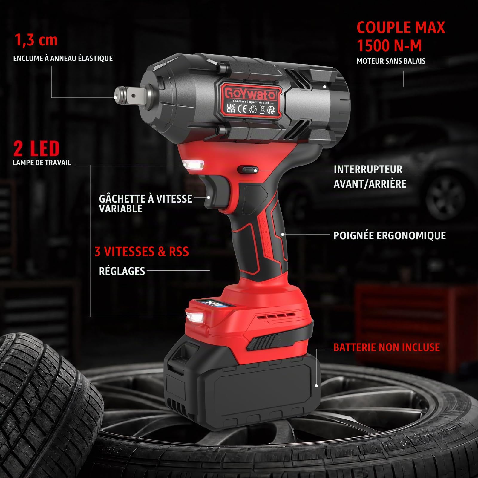 Cle a Choc Sans Fil 1500Nm Compatible avec Makita 18V Batteries(Outil Seul)