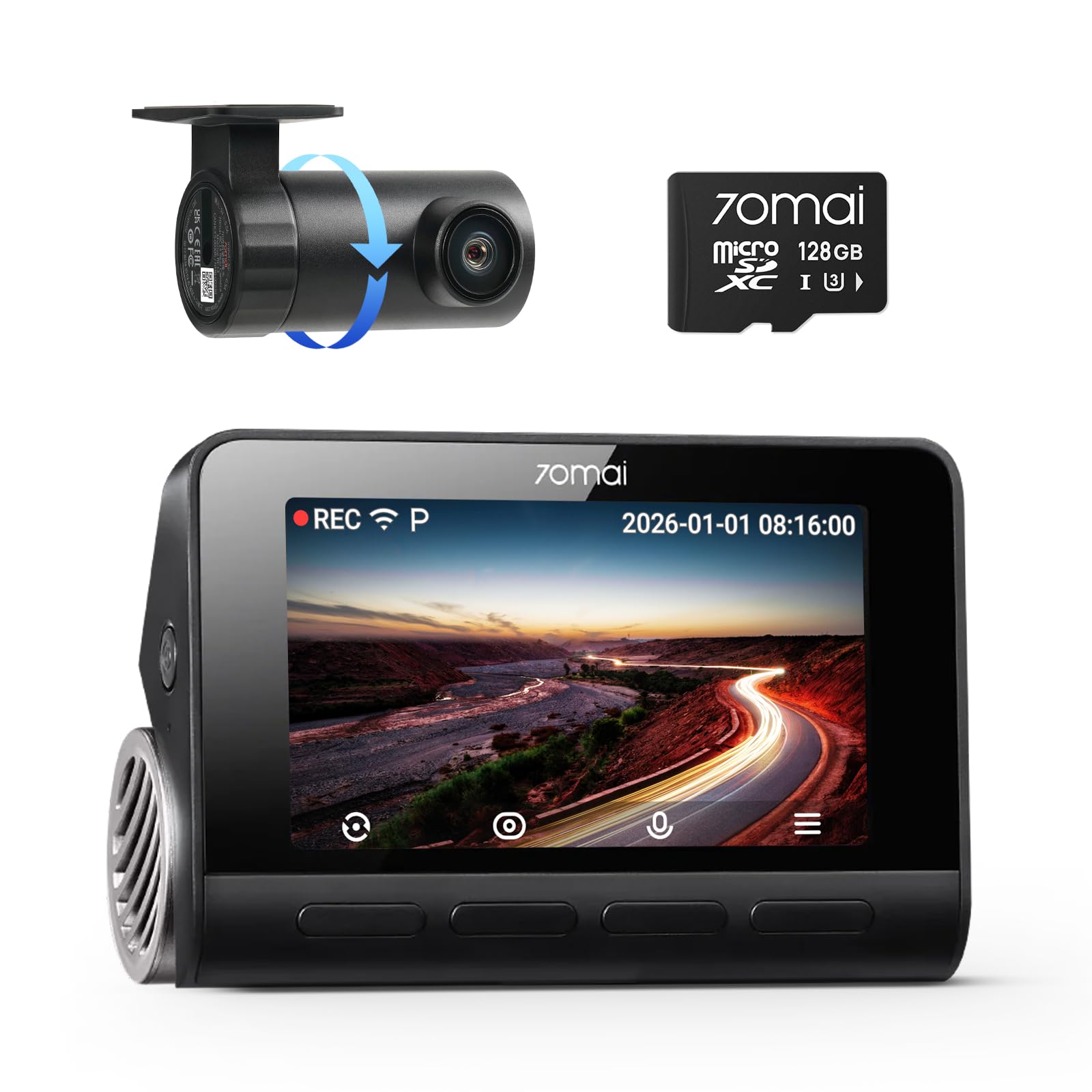 70mai New 4K Dash Cam A810 Front and Rear with 128GB SD Card