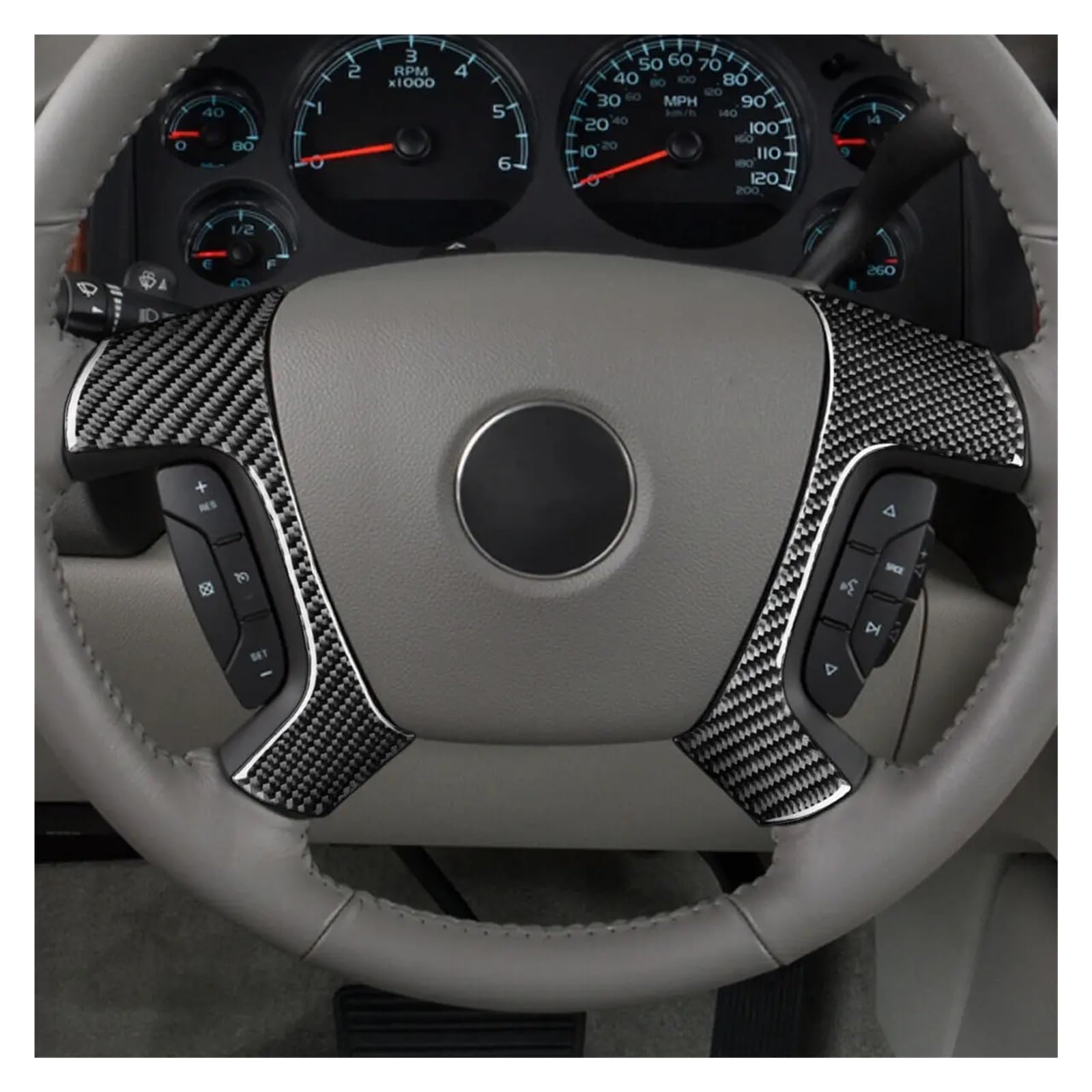 Dla chevroleta, dla Silverado, dla Sierra 2007-2013, czerwony czarny wygląd włókna węglowego osłona przycisku na kierownicy samochodu tapicerka dekoracja naklejki Naklejka na kierownicę sam