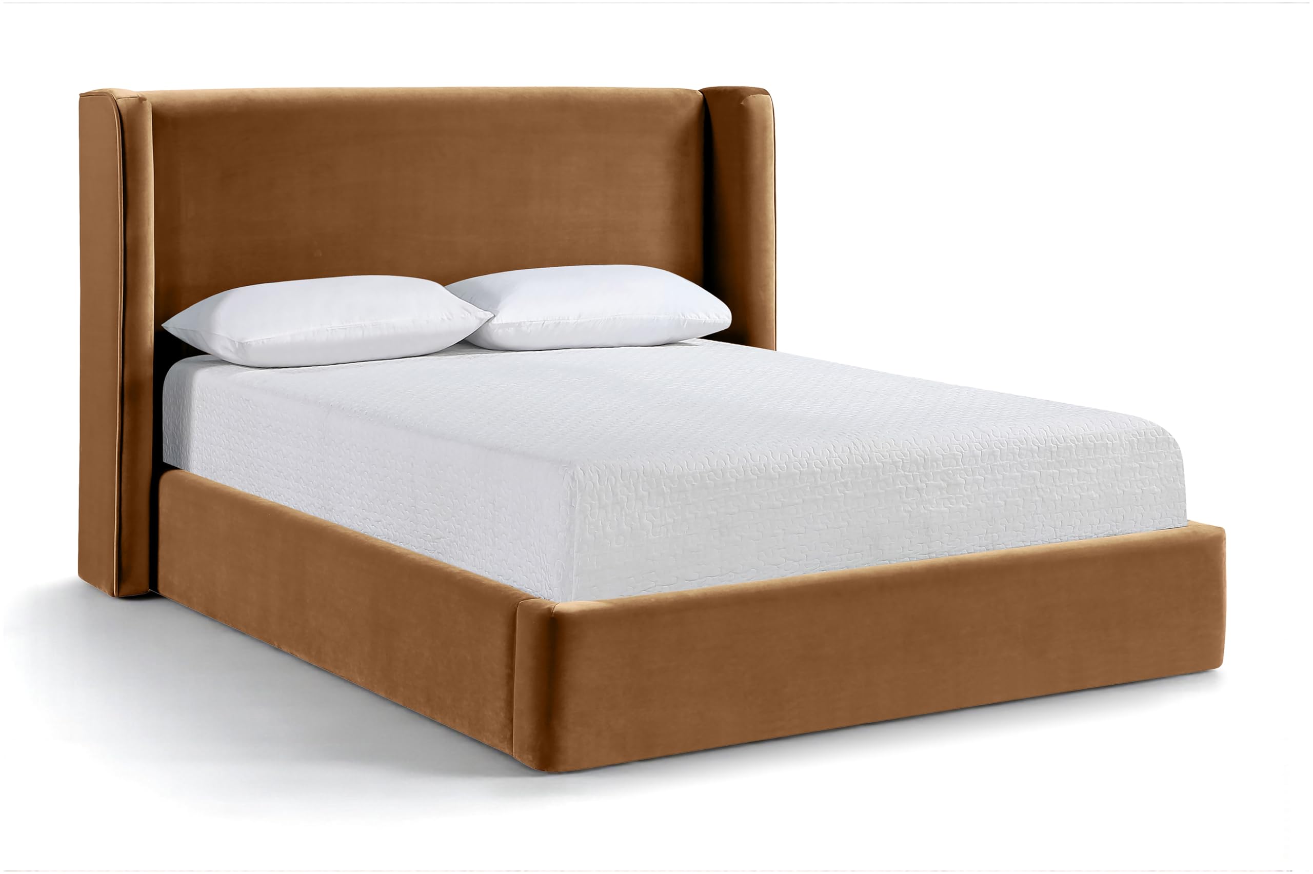 Meridian Furniture B1283Saddle-K Kendall Collection Modern | Contemporary King Bed with Ultra Luxe Velvet, 460 GSM Velvet, 90.75" W x 89" D x 48" H