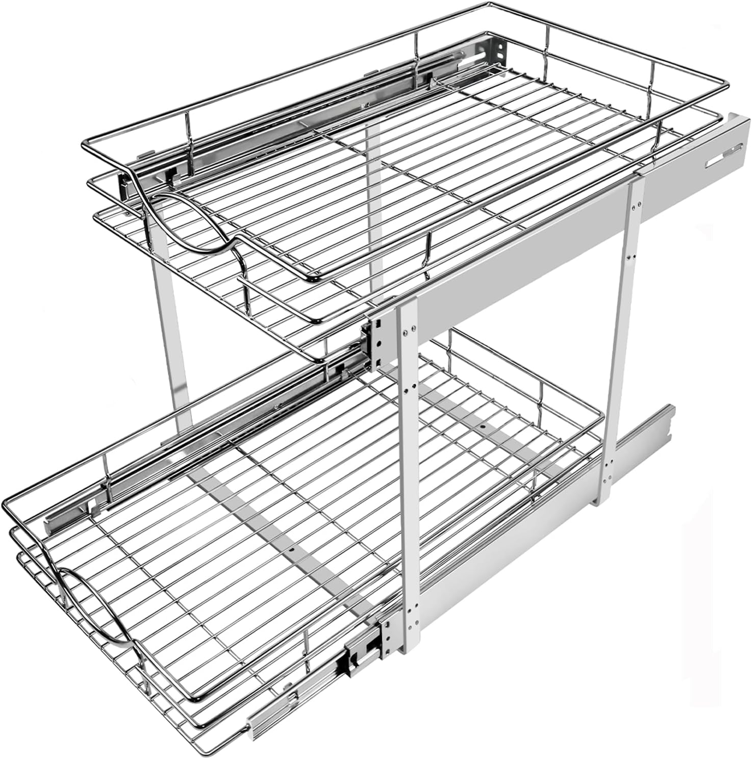 Pull Out Cabinet Organizer 20" W x 21" D 2-Tier Individual Slide Out Drawer Pantry Shelf Storage for Kitchen Base Cabinet Organization ?for Kitchen, Bathroom, Pantry, Chrome 2-Tie 20 * 21 in