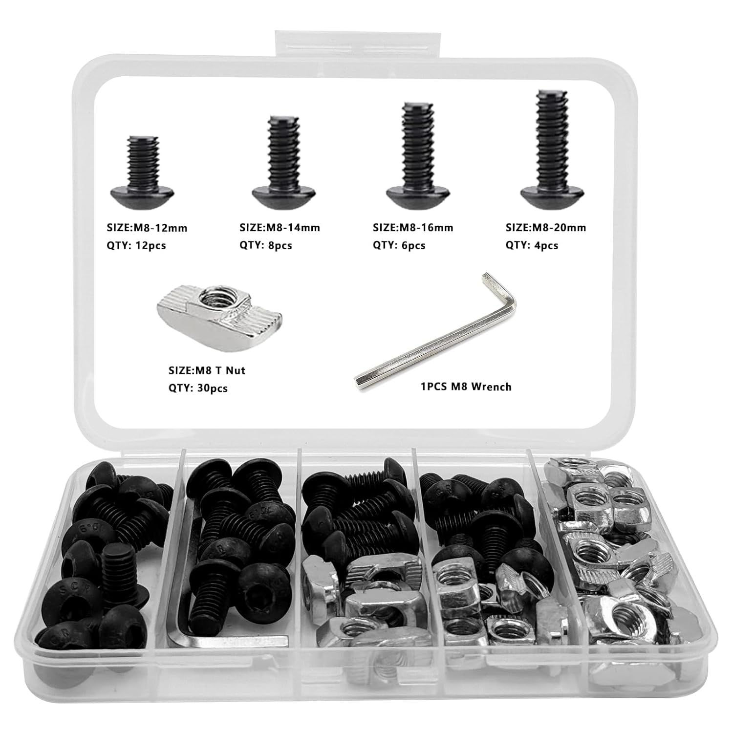60Pcs 4040 Aluminum Extrusion Hardware Accessories, M8 T Nuts scerws kit for 8.2mm T Slot Rail 4040 Aluminum Extrusion Connectors(Not Applicable to 4080)