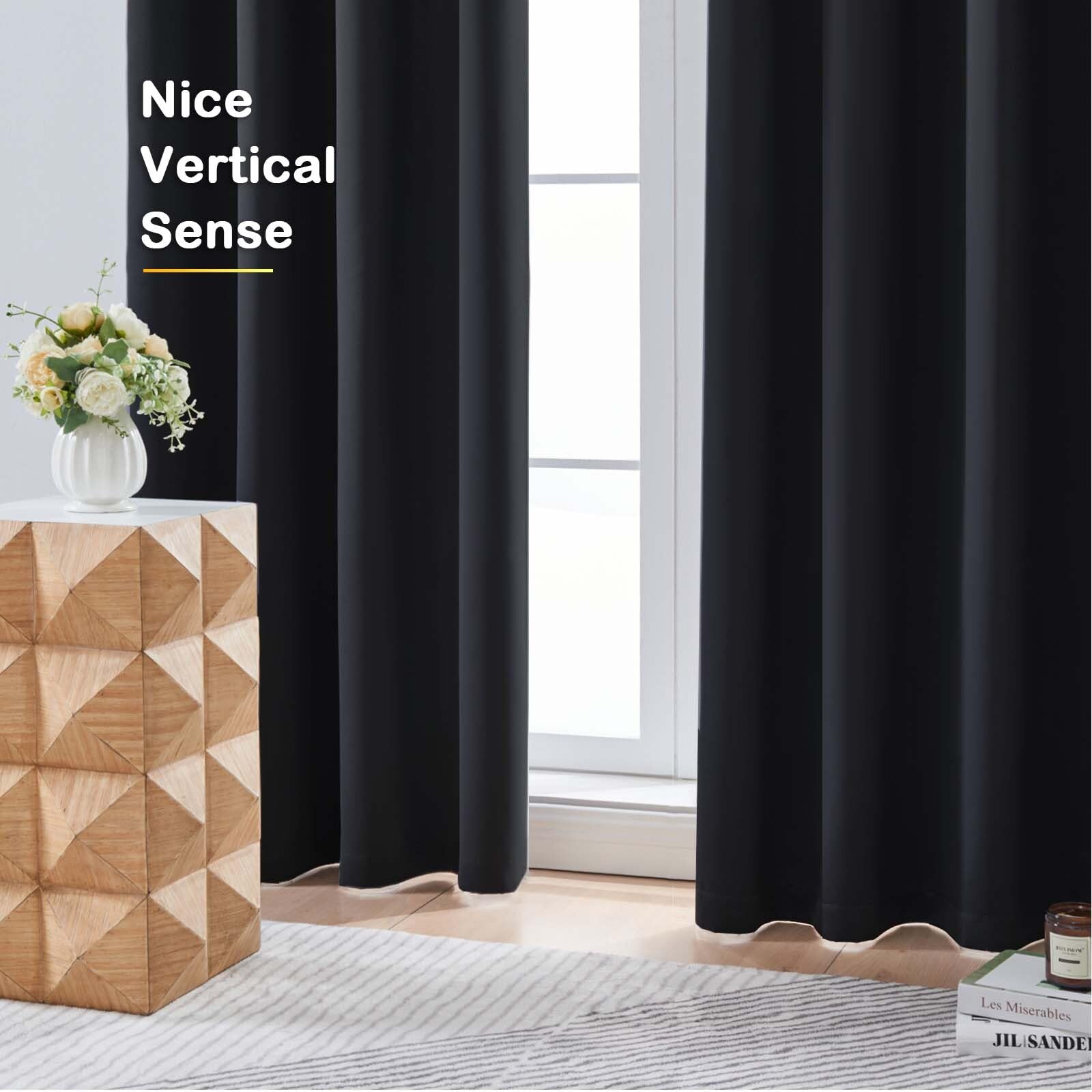 OVZME Cortinas opacas negras para dormitorio, juego de 2 paneles de tela suave para oscurecer la habitación, para sala de estar, diseño de doble bolsillo para cortinero, cortinas modernas para ventana